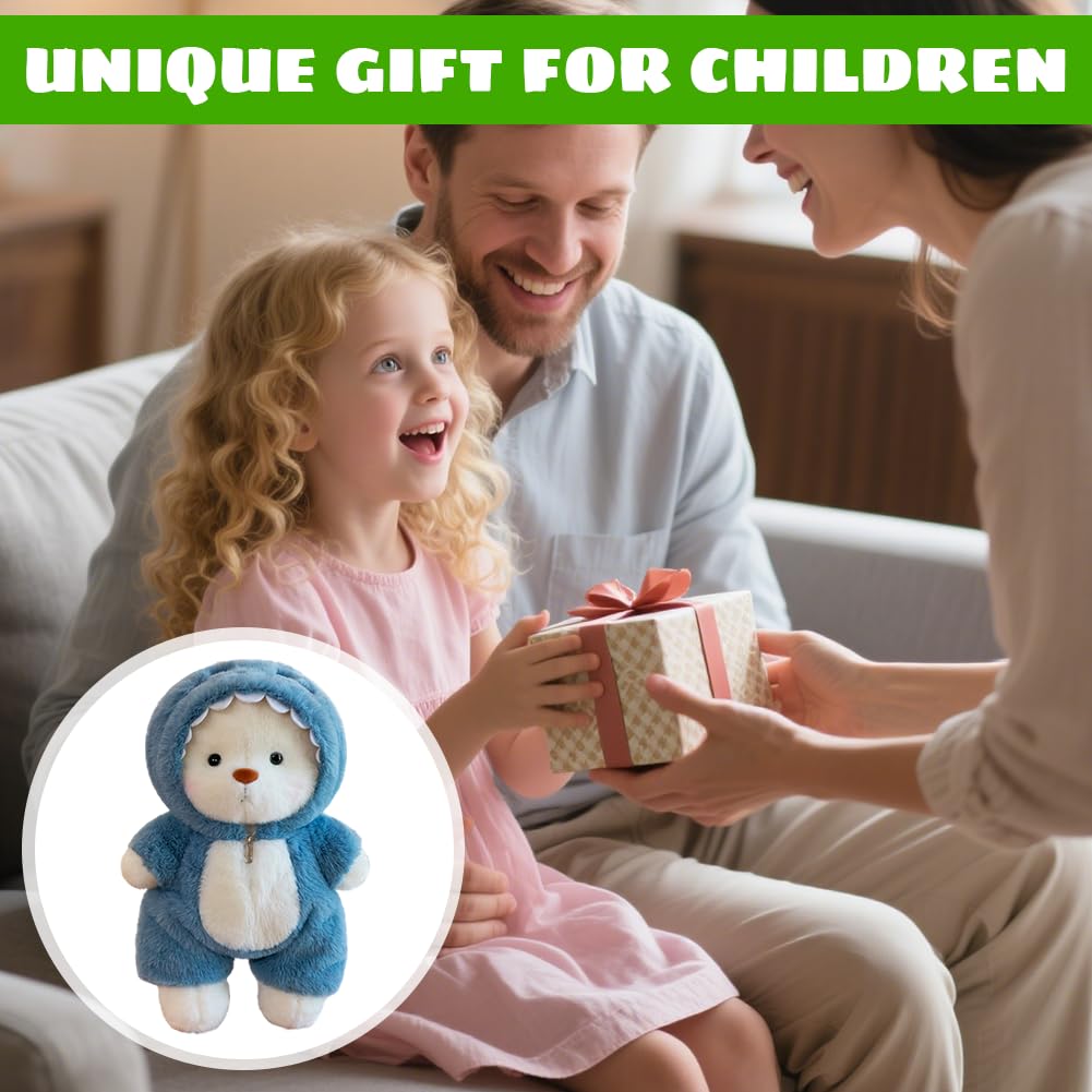 Orsacchiotto di peluche con costume da squalo, orso di peluche di 40 cm, peluche interattivo con costume con cerniera, decorazione per la stanza, regalo per bambini, ragazzi e ragazze, compleanno (Blu