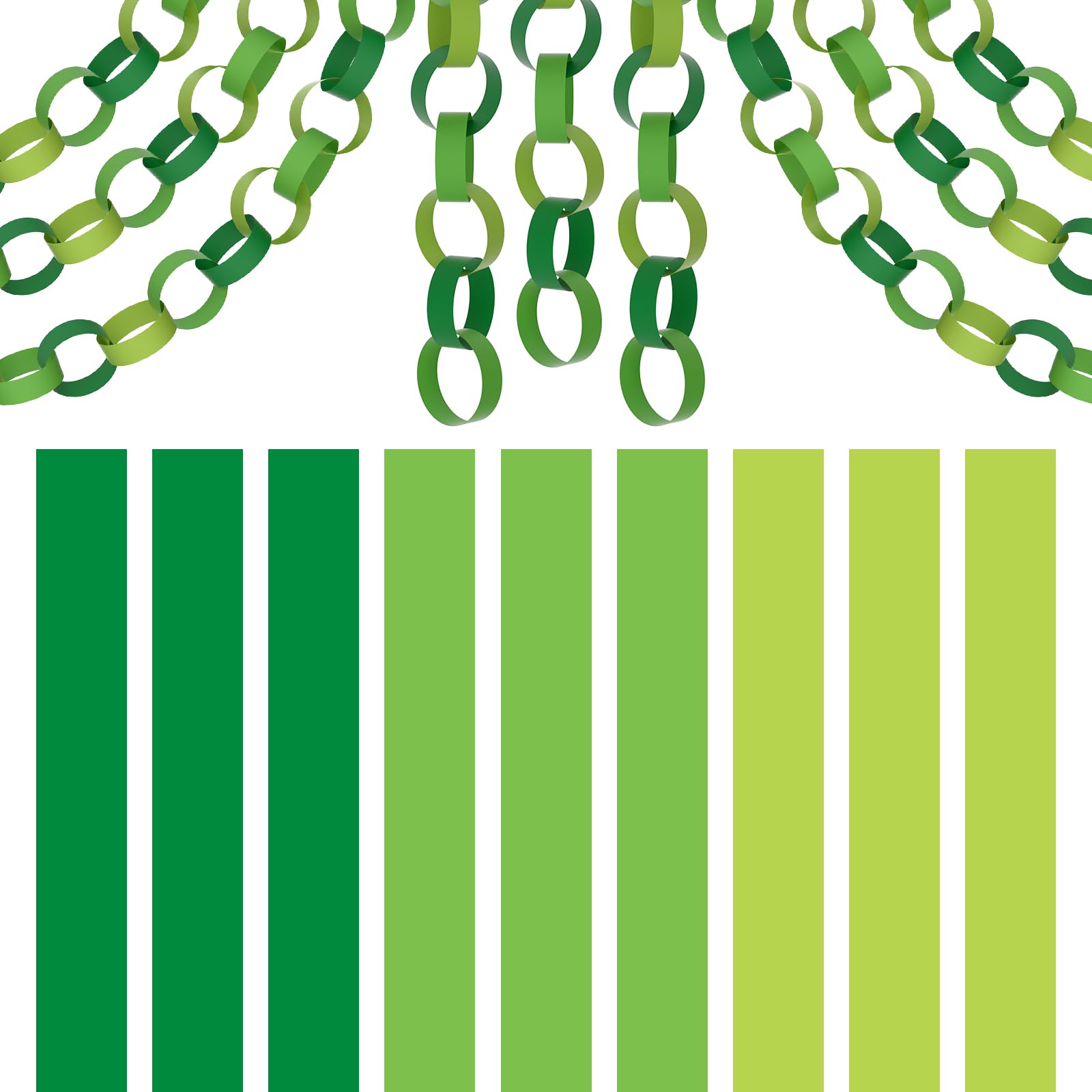BOUBONI 600 Pieces Paper Chains Paper Strips 1 x 7 Inch for Birthday Party Decorations DIY Crafts Favors (Green Colors)