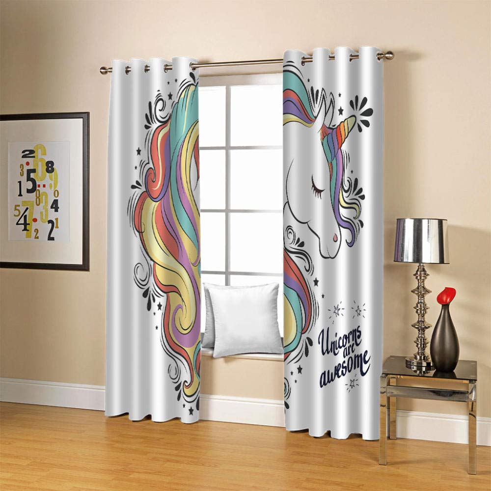 Rideau Occultant Chambre Lot De 2 - Licorne Animale De Dessin Animé 3D 280X250Cm (LxH) Imprimé Rideaux Salon Opaque À Oeillets,Rideaux Isolant Thermique Et Sonore, Décoration De Fenêtre Enfants