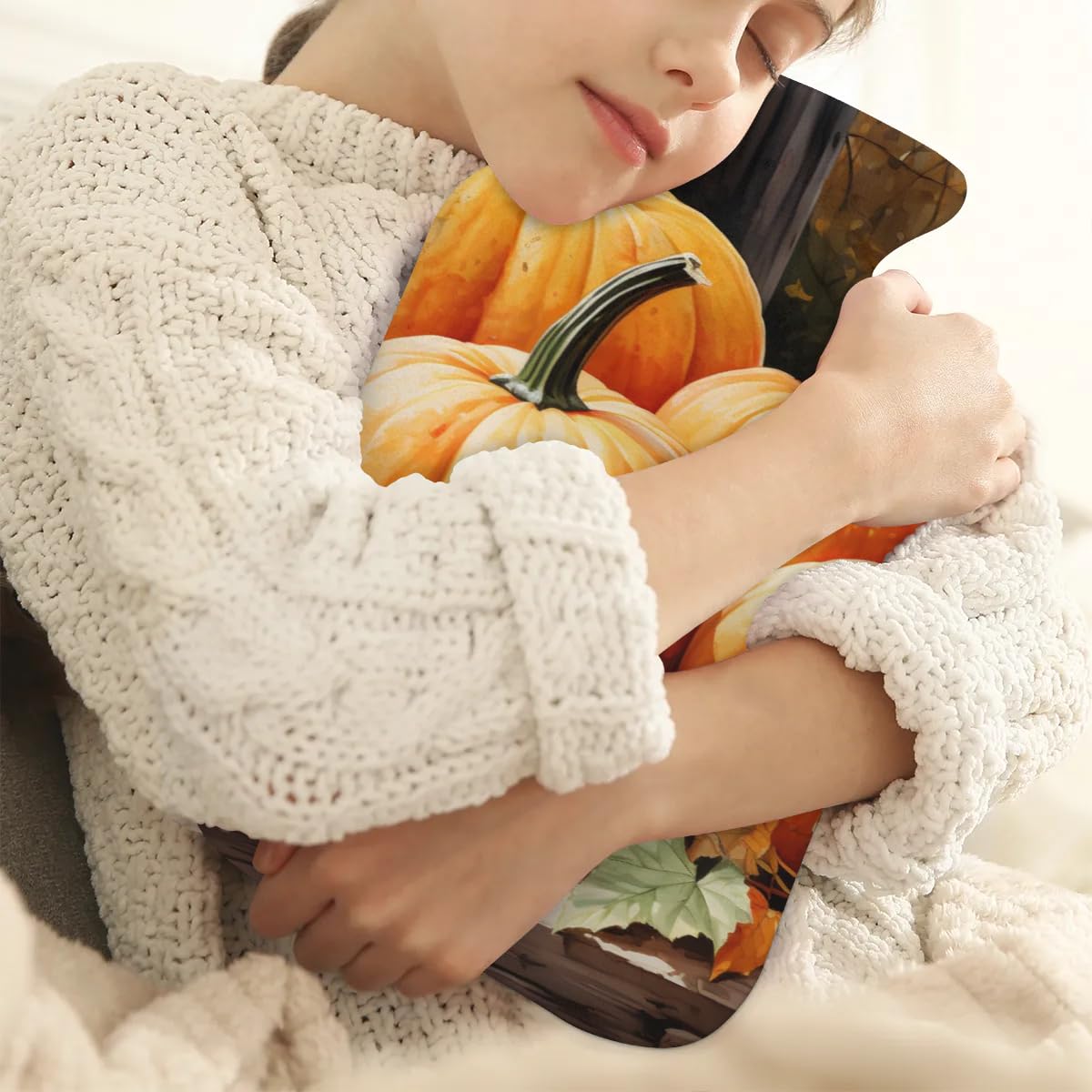 Hot Water Bottle with Soft Cover,2L Happy Thanksgiving Hot Water Bag for Hot and Cold Compress, Hand Feet Warmer, Colorful Pumpkin Rubber Hot or Cold Water Bottle Halloween Christmas Decorations