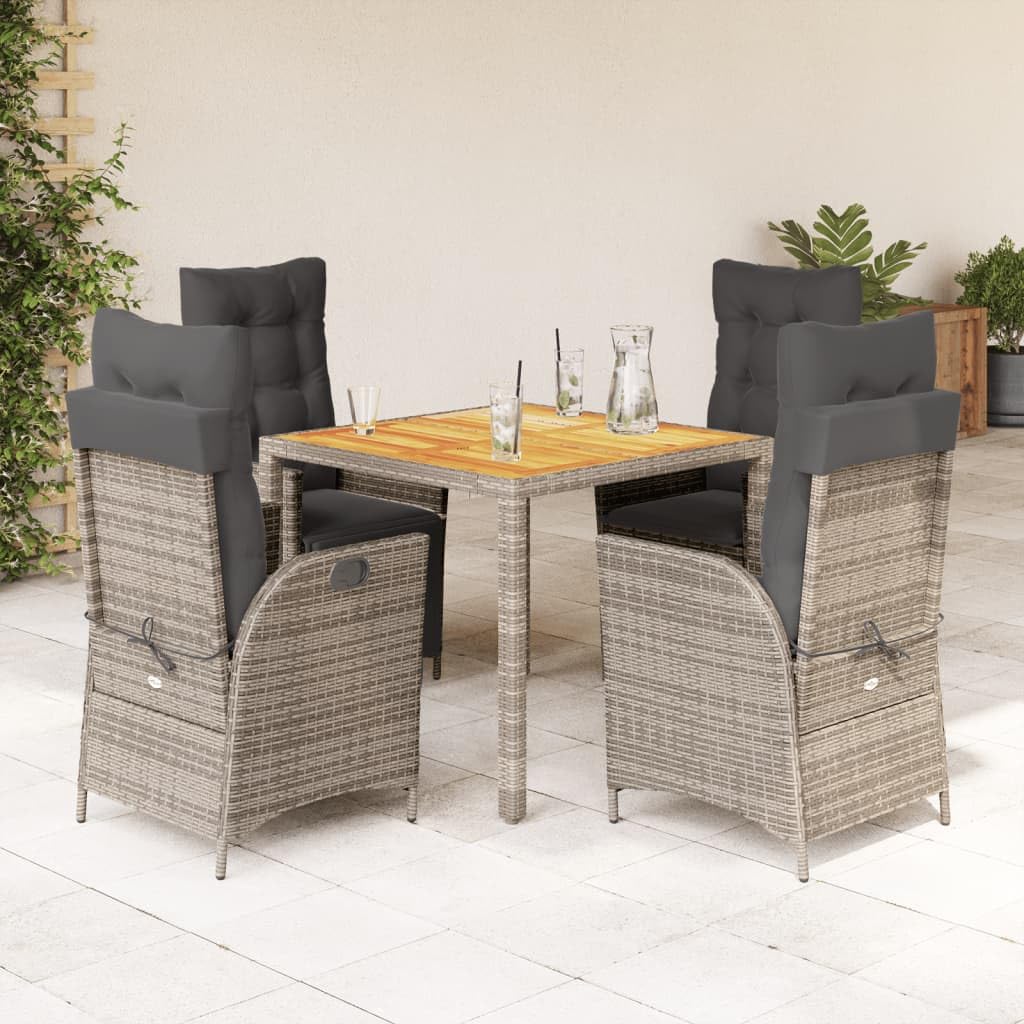 KCCKOM Garden Furniture Set 5 Piece Patio Dining Set with Cushions Gray Poly Rattan