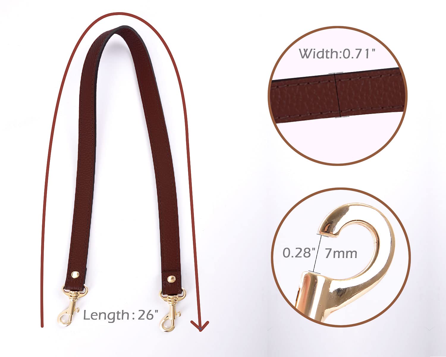 VanEnjoy Pair Full Grain Leather Replacement Strap For Handbags Purse Bags-26“Long,0.71"Wide, Brownish Red, 26" - Image 2