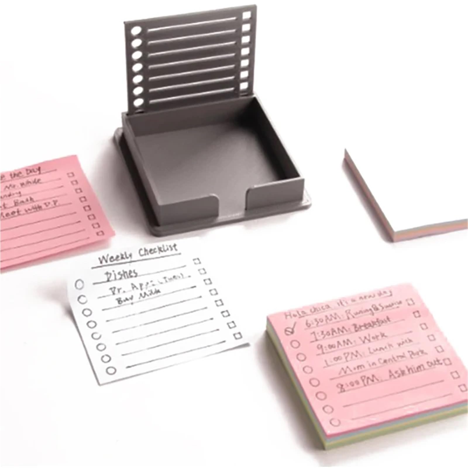 Organizador de escritorio para notas adhesivas, juego de 5 soportes para notas adhesivas con plantilla para planificación diaria para ahorrar espacio (gris)