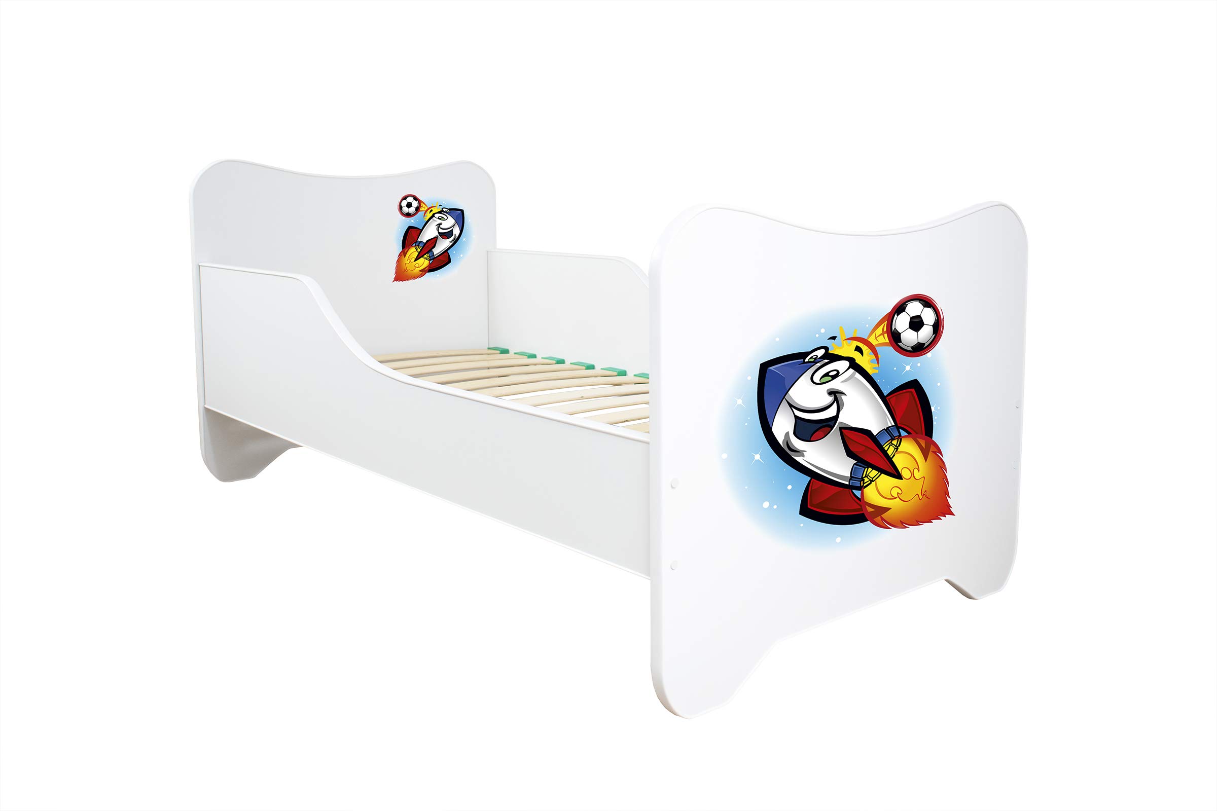 HAPPY KITTY Children's Bed 140x70cm, Rocket, with Foam Mattress, Beech Wood Frame, Sturdy construction, Safe, Raised sides, Comfortable, Rounded edges
