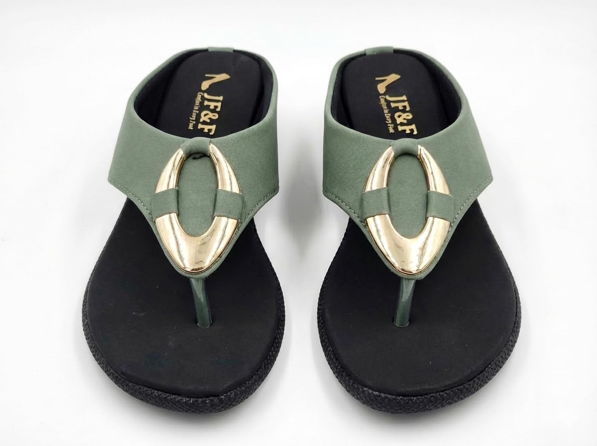 Women's Toe-Ring Wedge Slippers, Green, Soft Cushioned Sole, Lightweight Comfort Flip-Flop Sandals (GREEN COUNTER)-image-20