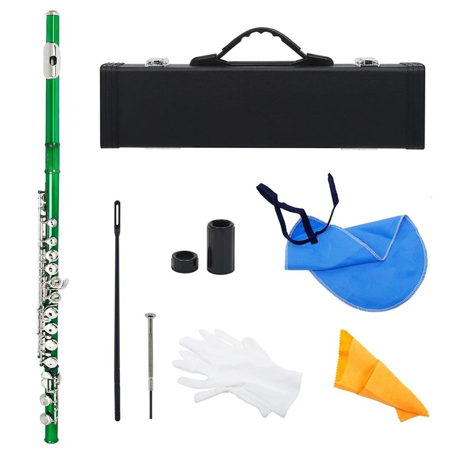 Flauta Verde De 16 Agujeros En Tono C Con Llave E Flauta De Cuproníquel De Concierto Con Bolsa Acolchada Y Accesorios Flauta Travesera Kit