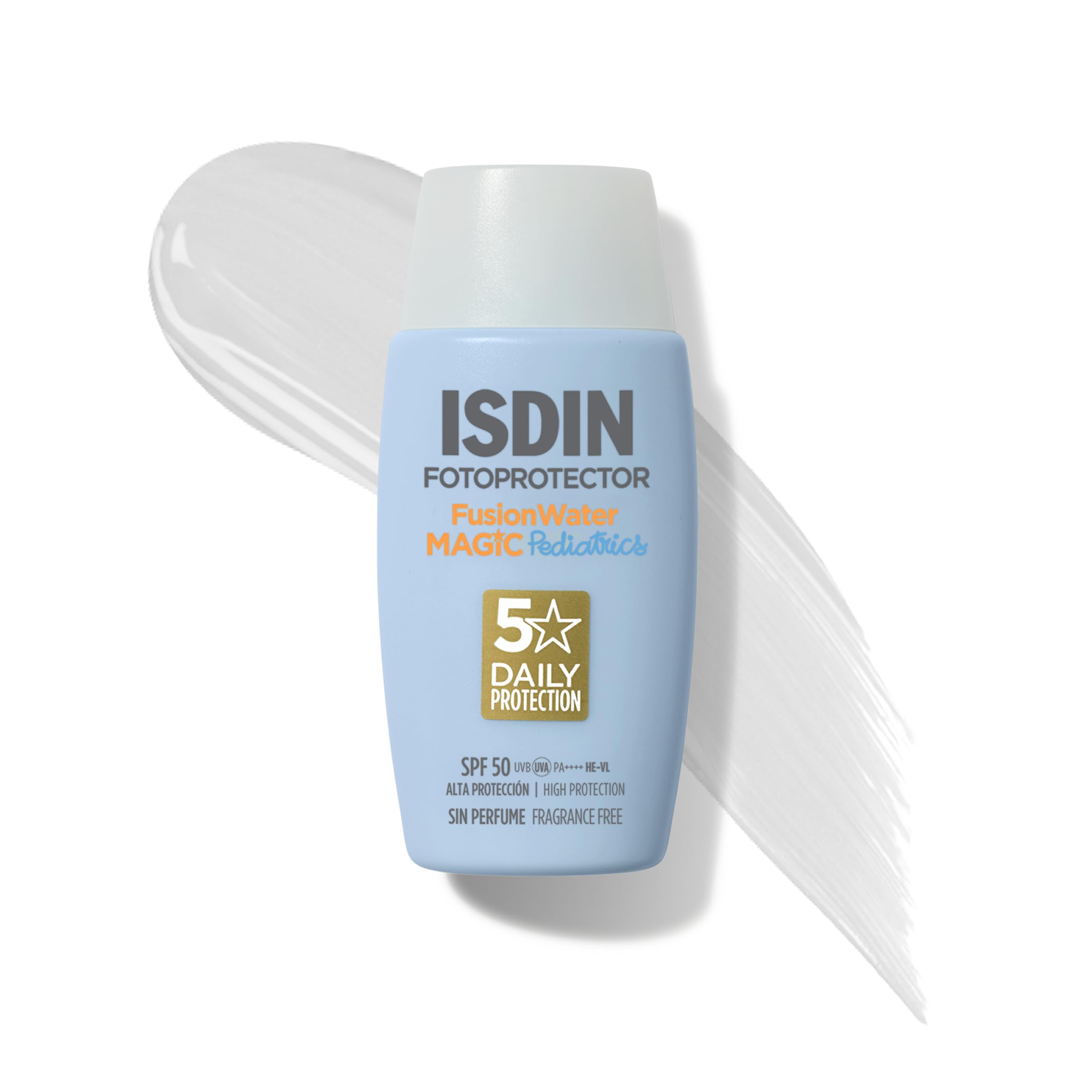 ISDIN Fusion Water MAGIC Pediatrics SPF 50 - Facial Sun Cream for Kids & Babies - Does Not Sting Eyes - Ultralight, For Atopic Skin & 6 Months+, 50ml