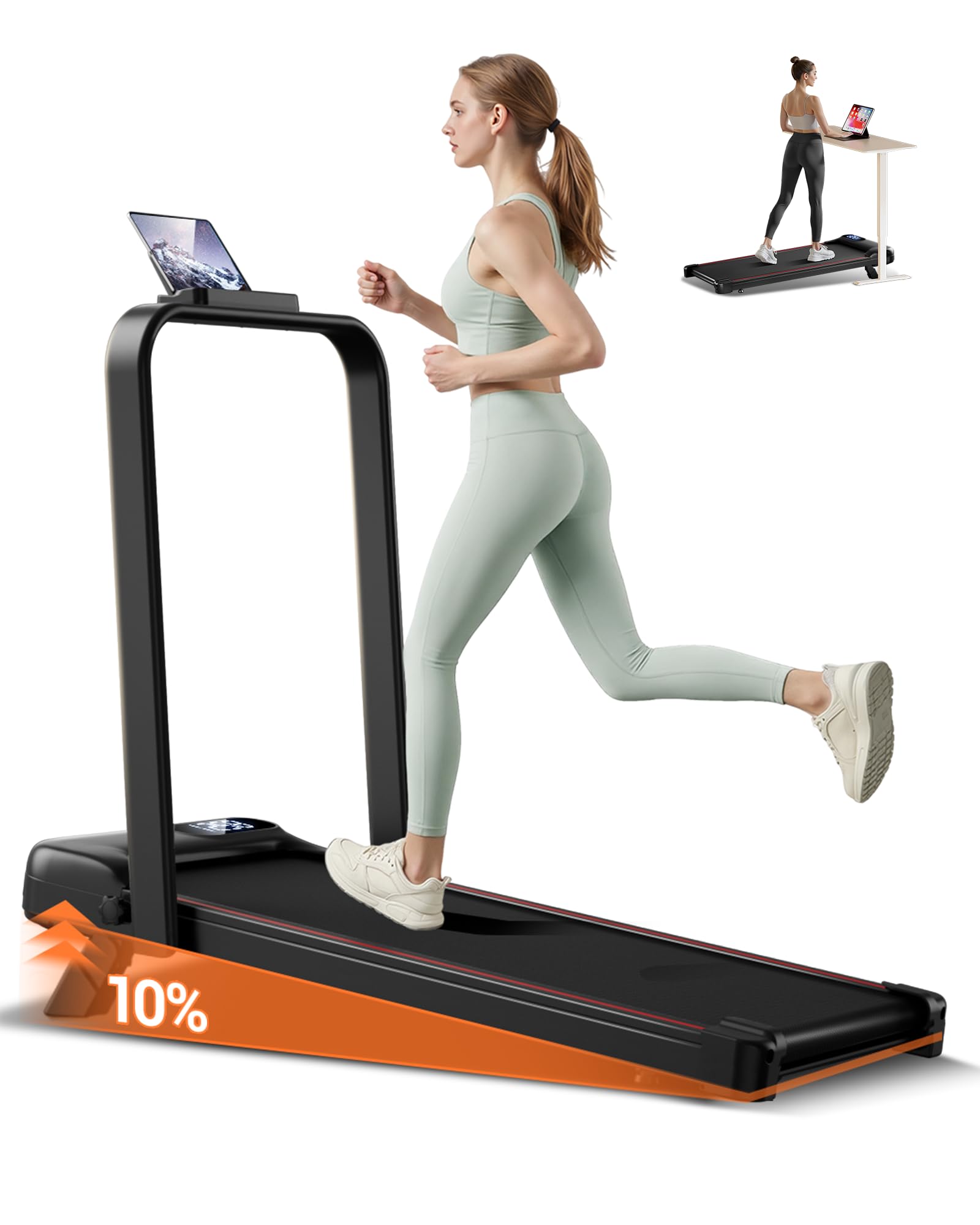 LONTEK Tapis roulant con inclinazione del 19%, tapis roulant elettrico salvaspazio da 1 a 5 km/h, tapis roulant con motore silenzioso da 3,0 CV e tripla ammortizzazione, carico massimo di 136 kg