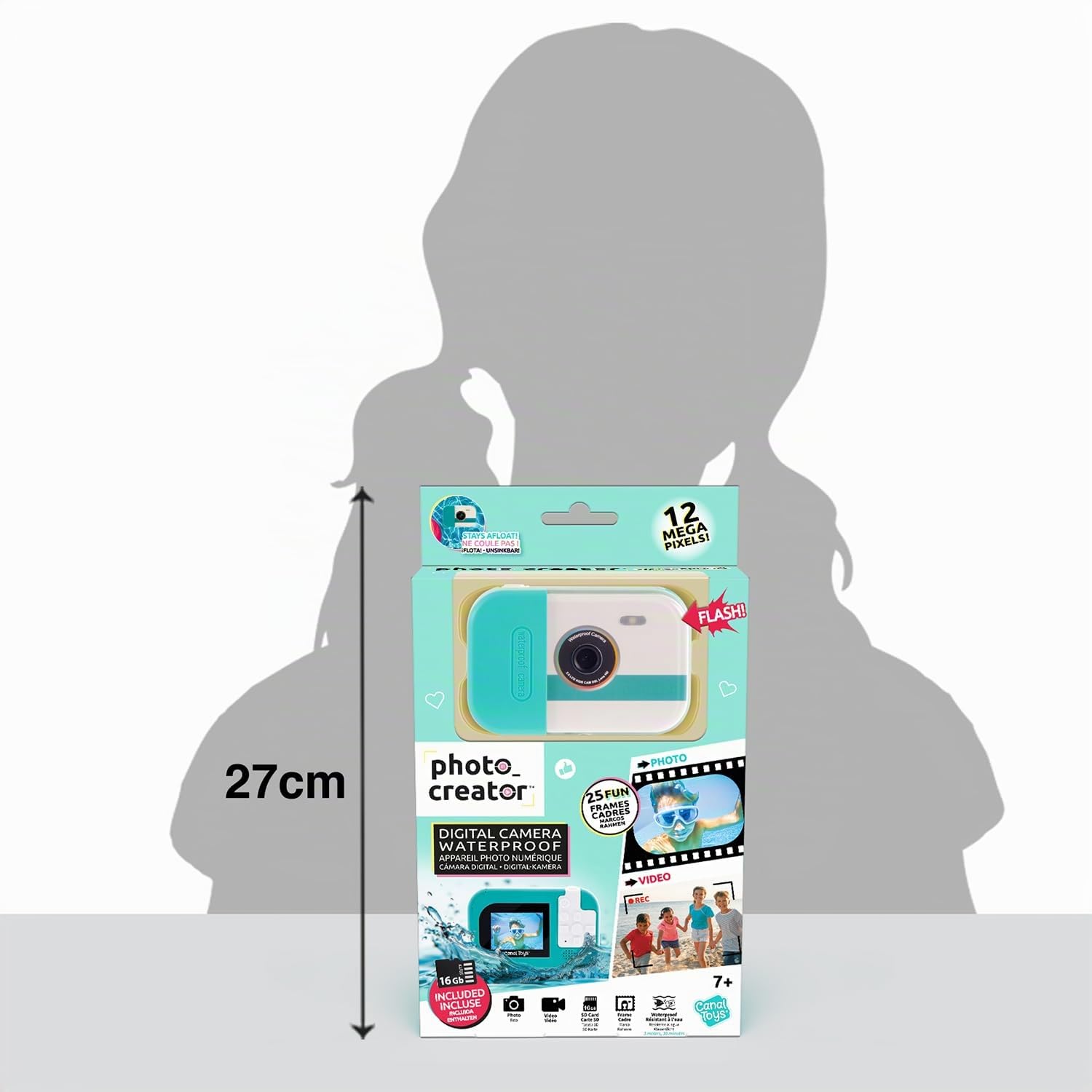 Canal Toys Photo Creator – Appareil Photo Enfant Waterproof IP68 – Étanche jusqu'à 3 m + Flotte – Photo & Vidéo, Mode Selfie, Carte Micro-SD 16 Go Incluse, Filtres, USB-C – CLK079