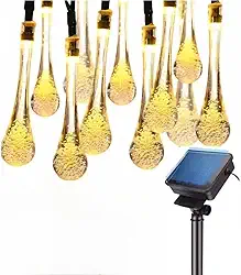 Cordão De Led Gotas Placa Solar Recarregável Enfeites De Natal Decorações 8 Modos De Luz para arvore de natal,decoração de natal para jardim,enfeites de natal para jardim(Branco Quente / 12M)