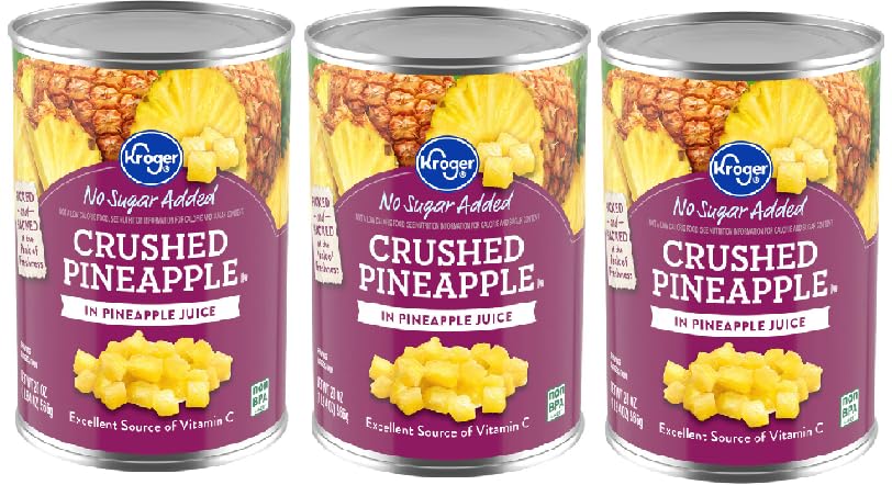 No Sugar Added Canned Crushed Pineapple in Pineapple Juice (3 Cans, 20 oz. Each)