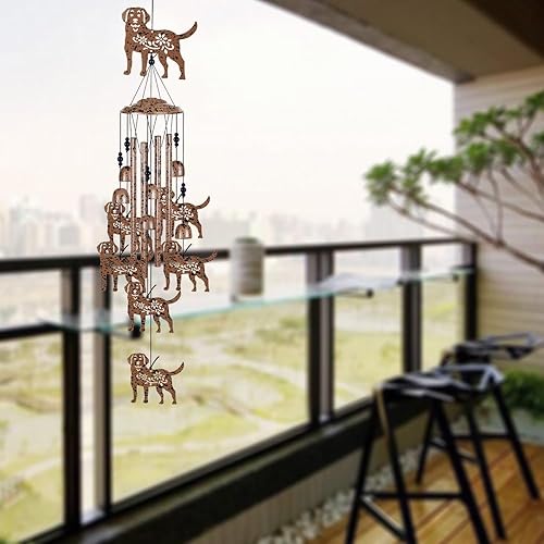 Miniatura 7 de Campanillas de viento para perros de 37 pulgadas, decoración interior y exterior, con 4 tubos, 6 campanas, 7 perros, campanillas de viento