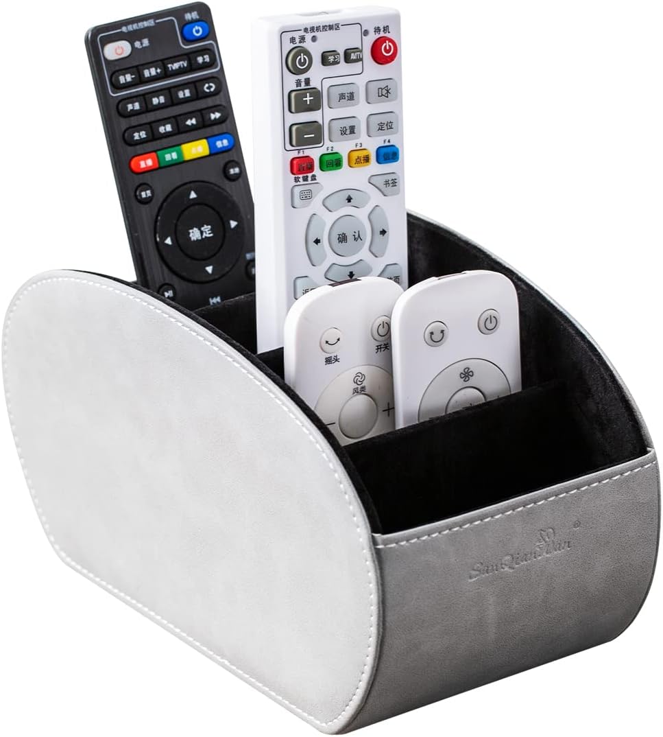 BONNY DODO PU Leather Multi-Functional Office Organizar Box Remote Control Holder Desk Storage Suppliers Caddy Table with 5 Compartment Store TV Remote, Brush, Pencil, Glasses, Media Player (Gray)