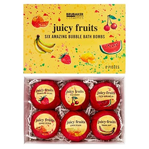BRUBAKER Cosmetics 6er Set Badebomben"Juicy Fruits" - Handgjord - Vegansk - Glutenfri - Parabenfri - med Aloe Vera Extrakt, Avokadoolja, Macadamianötolja, Citronolja