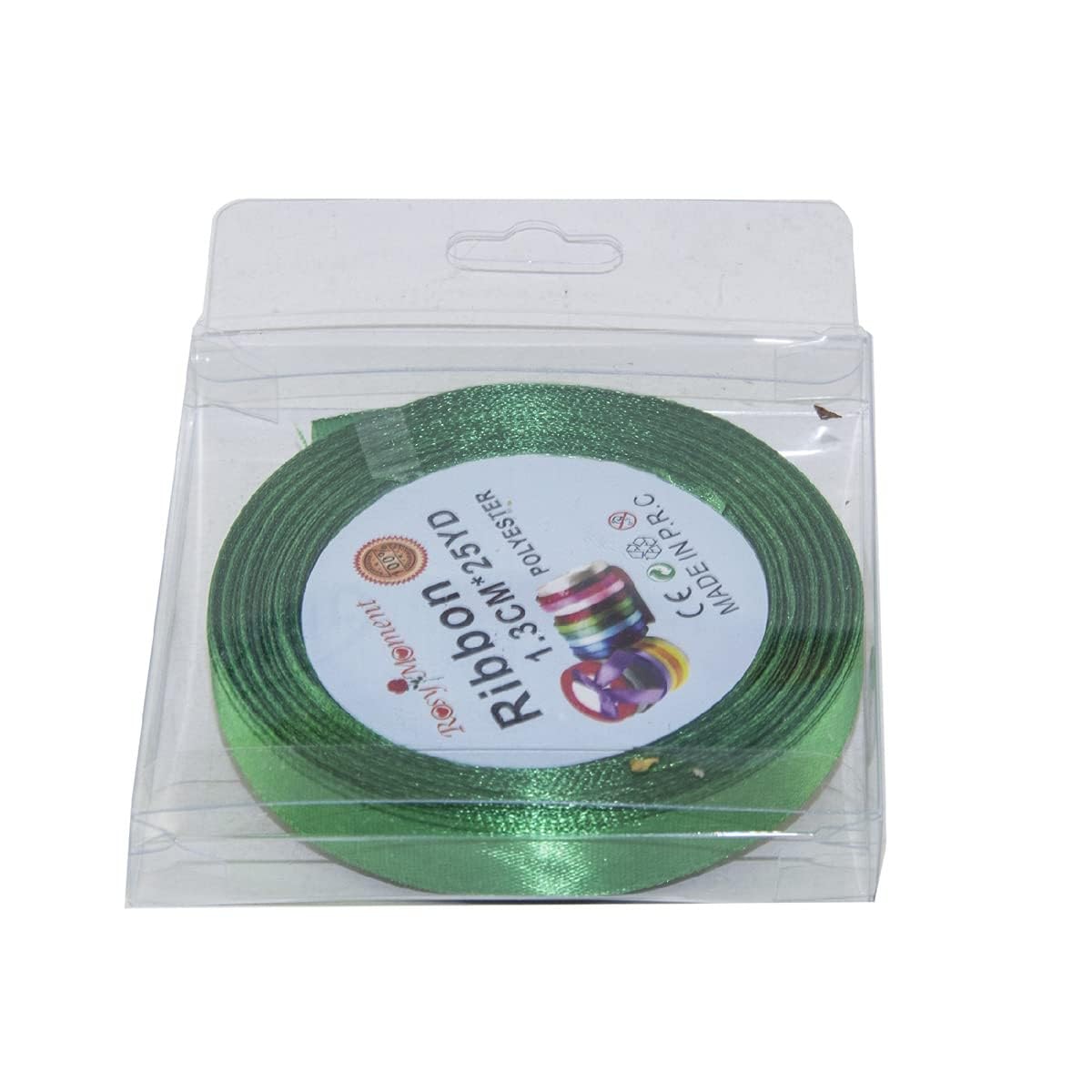 Rosymoment Ribbon Satin Fabric Ribbon For Gift Package Wrapping Hair Bow Clips Making Crafting Sewing Wedding Decorations Width1.3Cm*23 Ms Rbn-8576 - Green