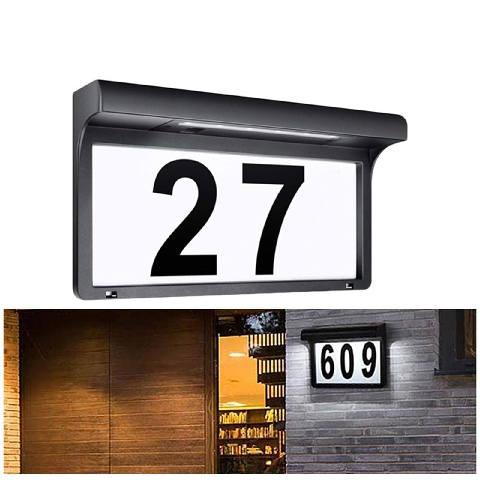 THE WHITE SHOP Solar Address Sign12.4"*6.3" Lighted Address Plaque Outdoor Waterproofing, Illuminated Address Numbers, House Numbers for Outside