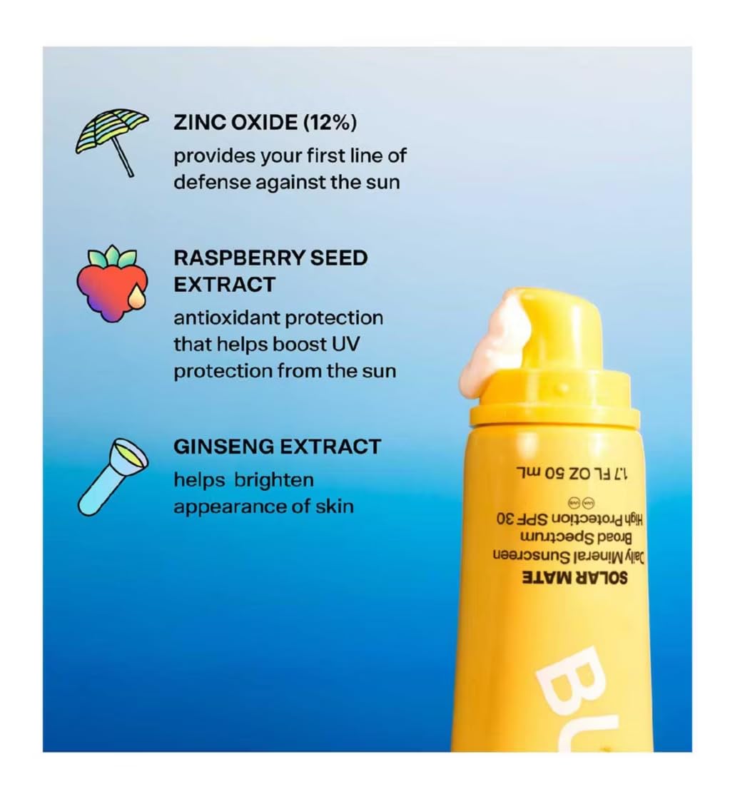 Bubble Skincare Solar Mate Mineral Face Sunscreen Broad Spectrum SPF 40 - Zinc Oxide Sunscreen with Blue Light Protection & Ginseng Extract - Sheer, Lightweight Coverage With No White Cast (50ml) - Image 2