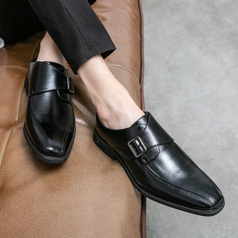 Monk Oxford Dress Shoes for Men Casual Classic Comfort Orthopedic Slip On Vegan Pu Leather Prom Wedding Tuxedo Non Slip Block Heel Anti-Slip Slip Resistant Shoe Breathable4
