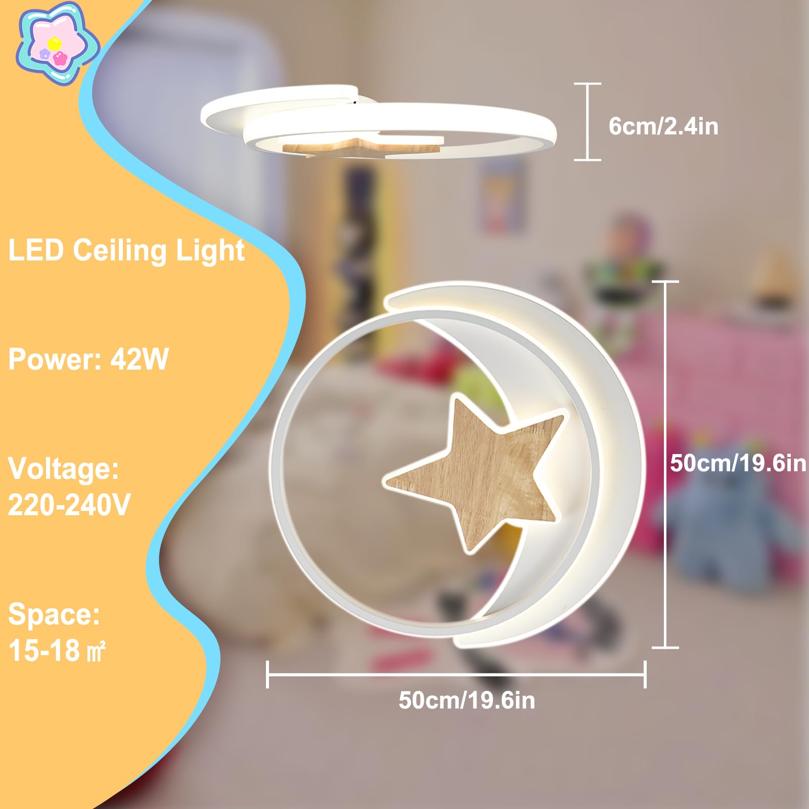 Lampara Infantil Techo, 50CM 42W Lámpara de Techo LED Regulable con Control Remoto 3000-6000K Plafón LED Techo para Cuarto de Niños Dormitorio Sala de Estar