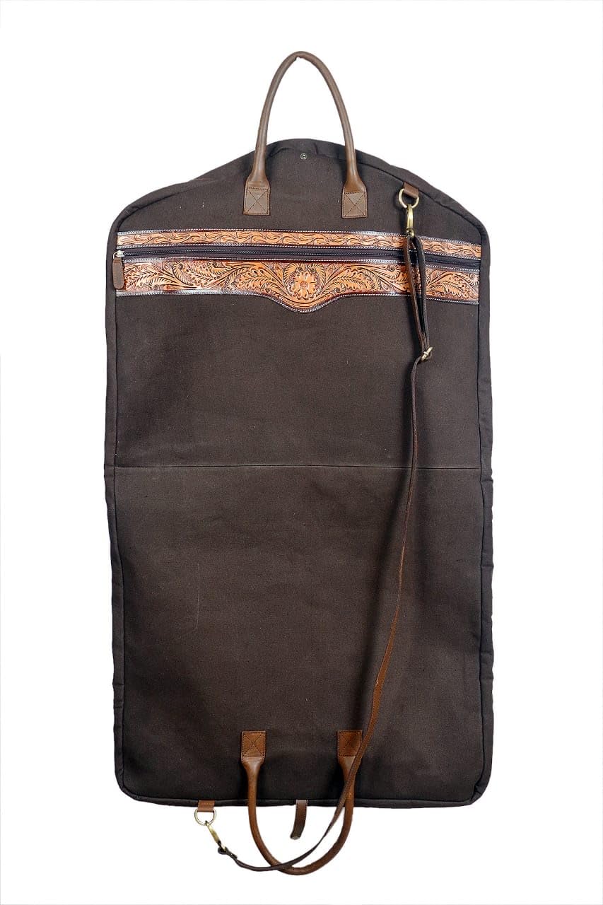 Western Long Brown Canvas Floral Tooled Travel Carry Garment Storage Bag 32SK02BR