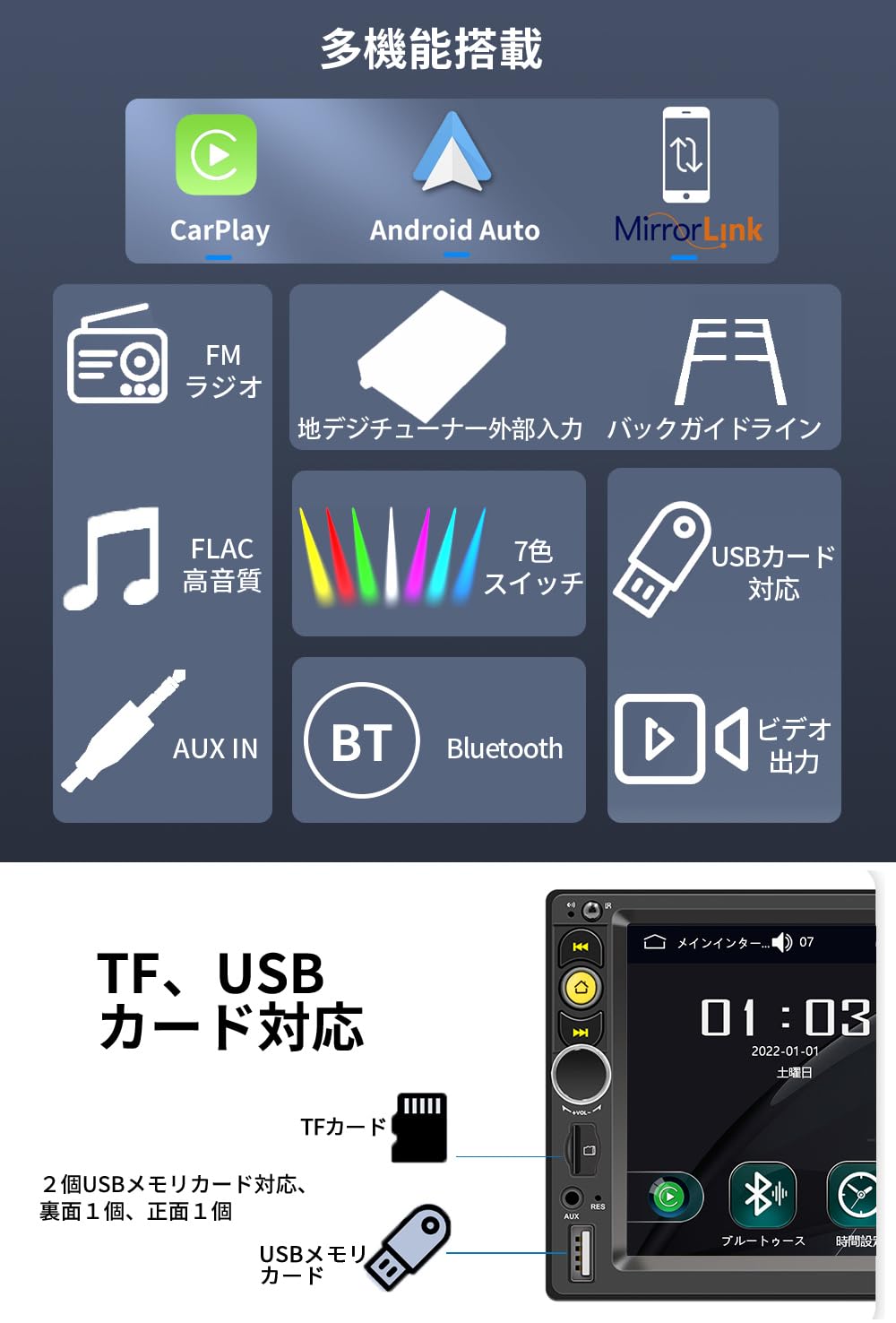 Amazon.co.jp: pirara PC-N07L2 カーオーディオラジオ 2DIN Bluetooth
