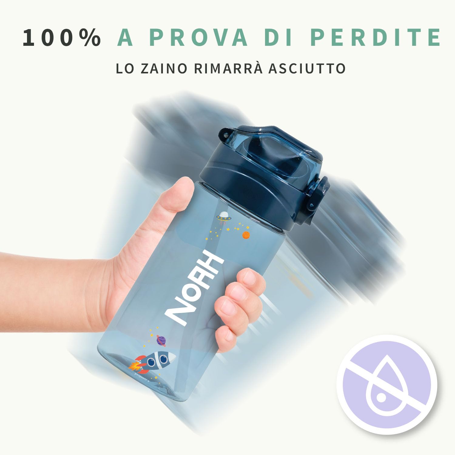 Borraccia Personalizzata per Bambini 450 ml Rosa Antico Senza BPA Lavabile in Lavastoviglie