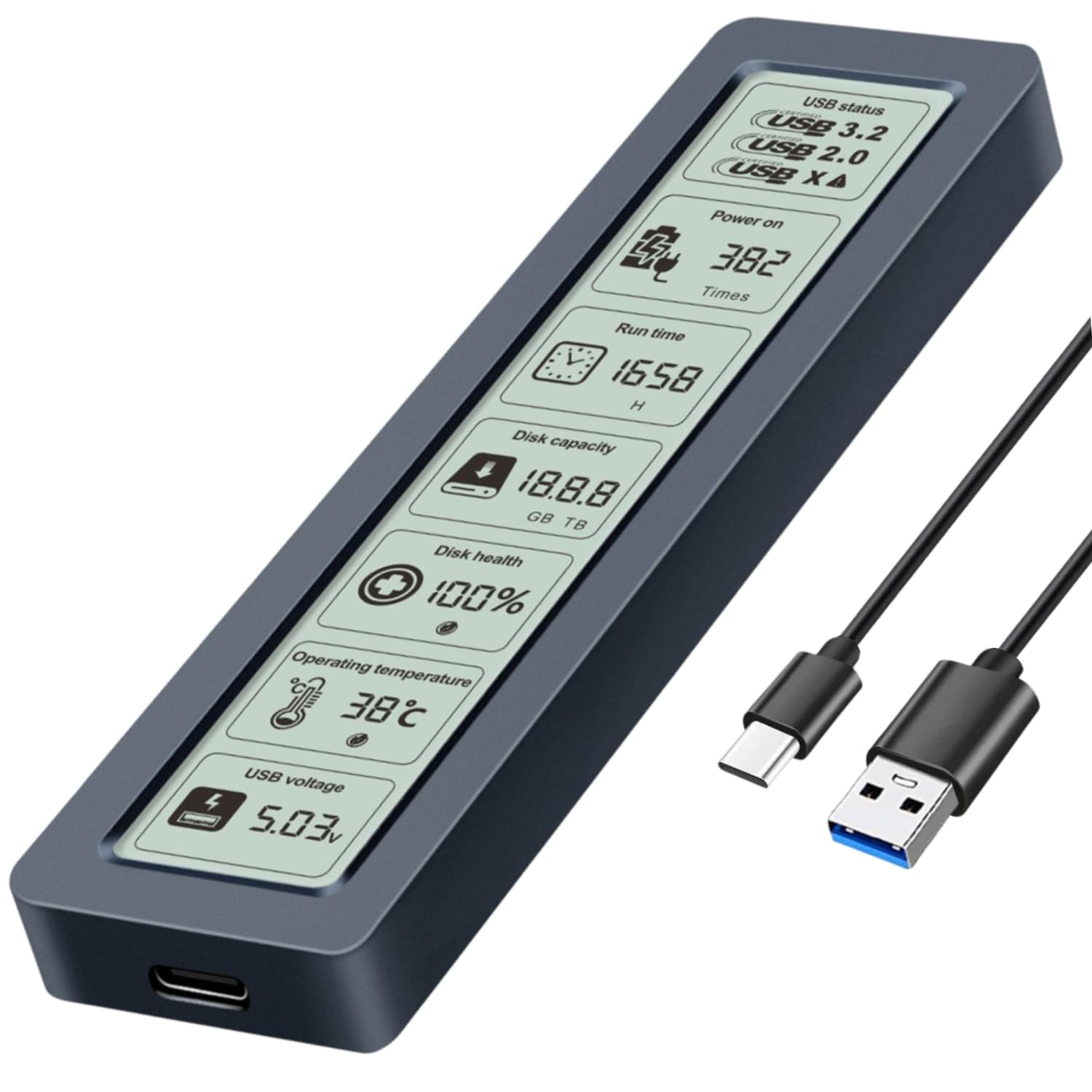 Dyazo M.2 NVMe SSD Enclosure Type C with LCD Display | USB 3.2 Gen2 10Gbps | Support NVME PCIE Size 2230/2242/2260/2280 M-Key/B+M | Support UASP & Trim (Up to 8TB) | Compatible with Windows/Mac/Linux-image-24