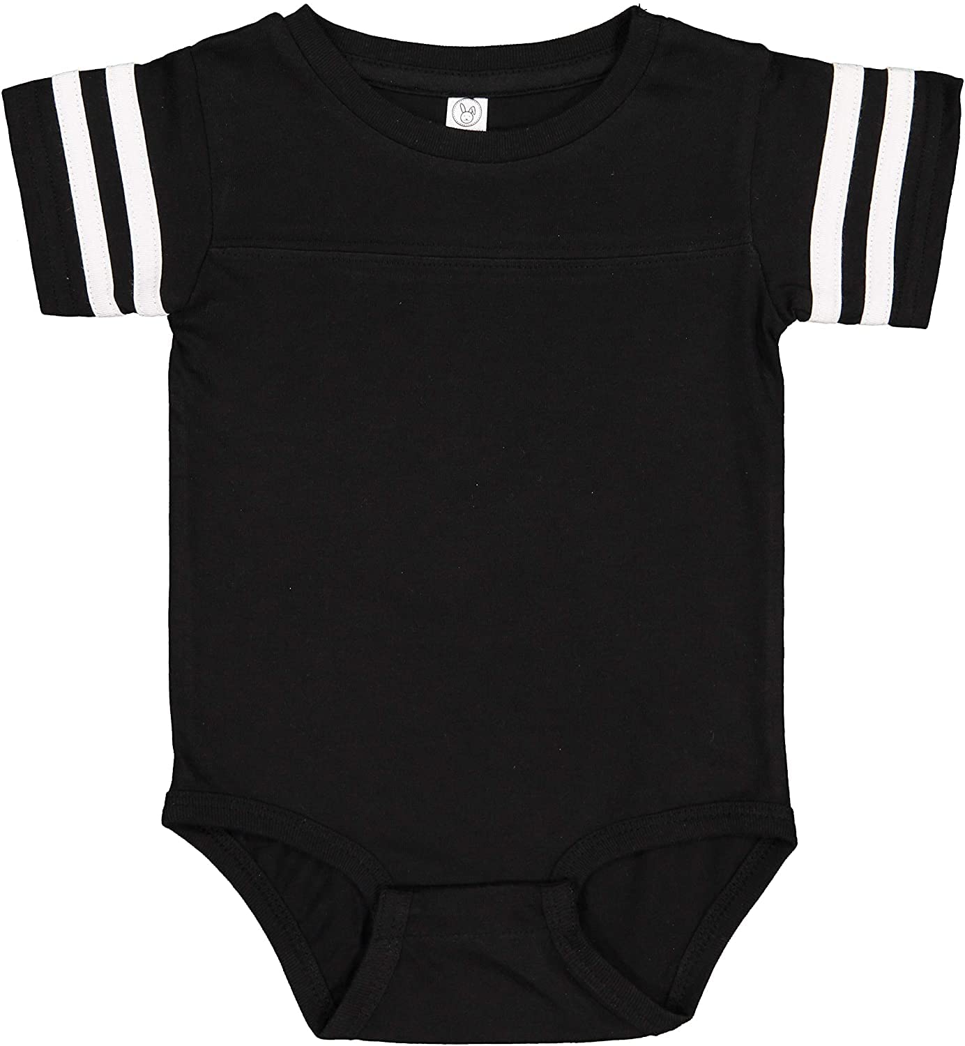 RABBIT SKINS, Baby Soft Short Sleeve Football Bodysuit, Black White, 6 Months
