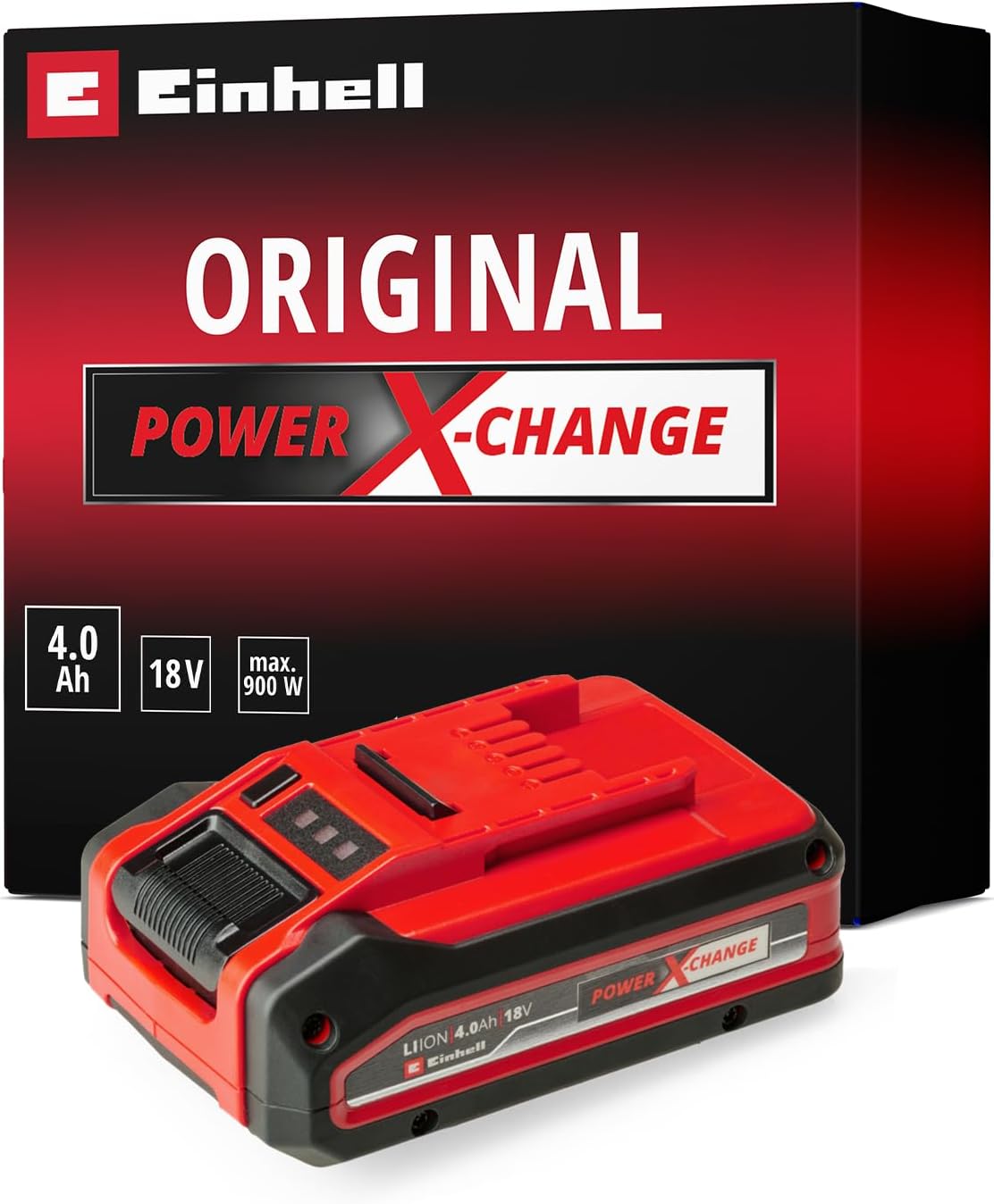 Original Einhell 18 V 4.0 Ah Power X-Change PLUS (18 V battery, universal for all PXC devices, without self-discharge, 3-stage LED charge level control, adapted charging cycles, without charger)