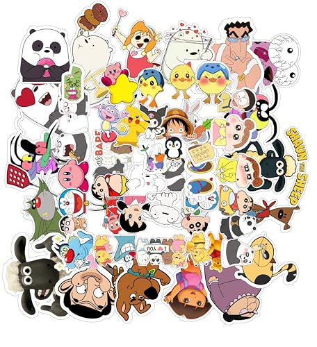 Image of LERITO Cartoon Stickers Pack, 60+ Pieces, Waterproof Self Adhesive Decals for Laptop, Journal, Guitar, Mobile Phone, Multicolour