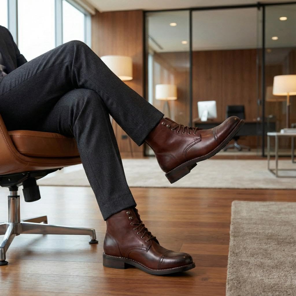 SUREWAY Mens Casual Leather Dress Boots | 6 in Lace Up Ankle Boots - Slip on Chukka Boots Classic Comfort Oxford Fashion Chelsea for Mens Walking Comfort (Office,Casual,Driving,Work,Dress) - Image 2