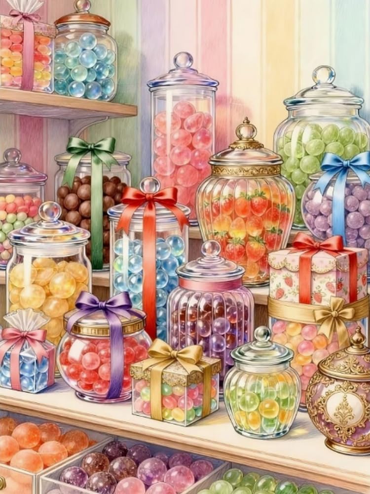 WELIWE Stamped Cross Stitch Kits for Adults 11CT Cross-Stitch Kit for Home Wall Decor DIY Embroidery Kit Needlework Crafts Colorful Candies 40x50 cm