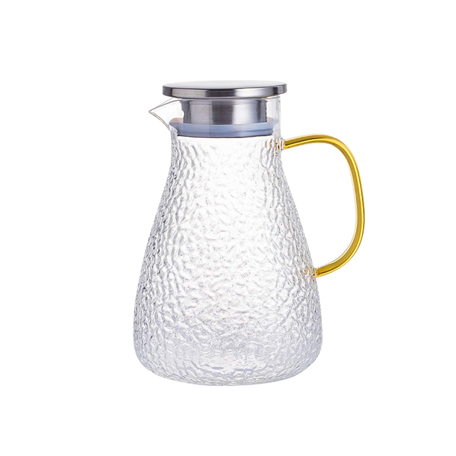 Pichet Ménagère Haut Borosilicate Matériau Verre Cafare avec pichet en Acier Inoxydable résistant à la température Haute température avec couvercle-1500ml Pichets