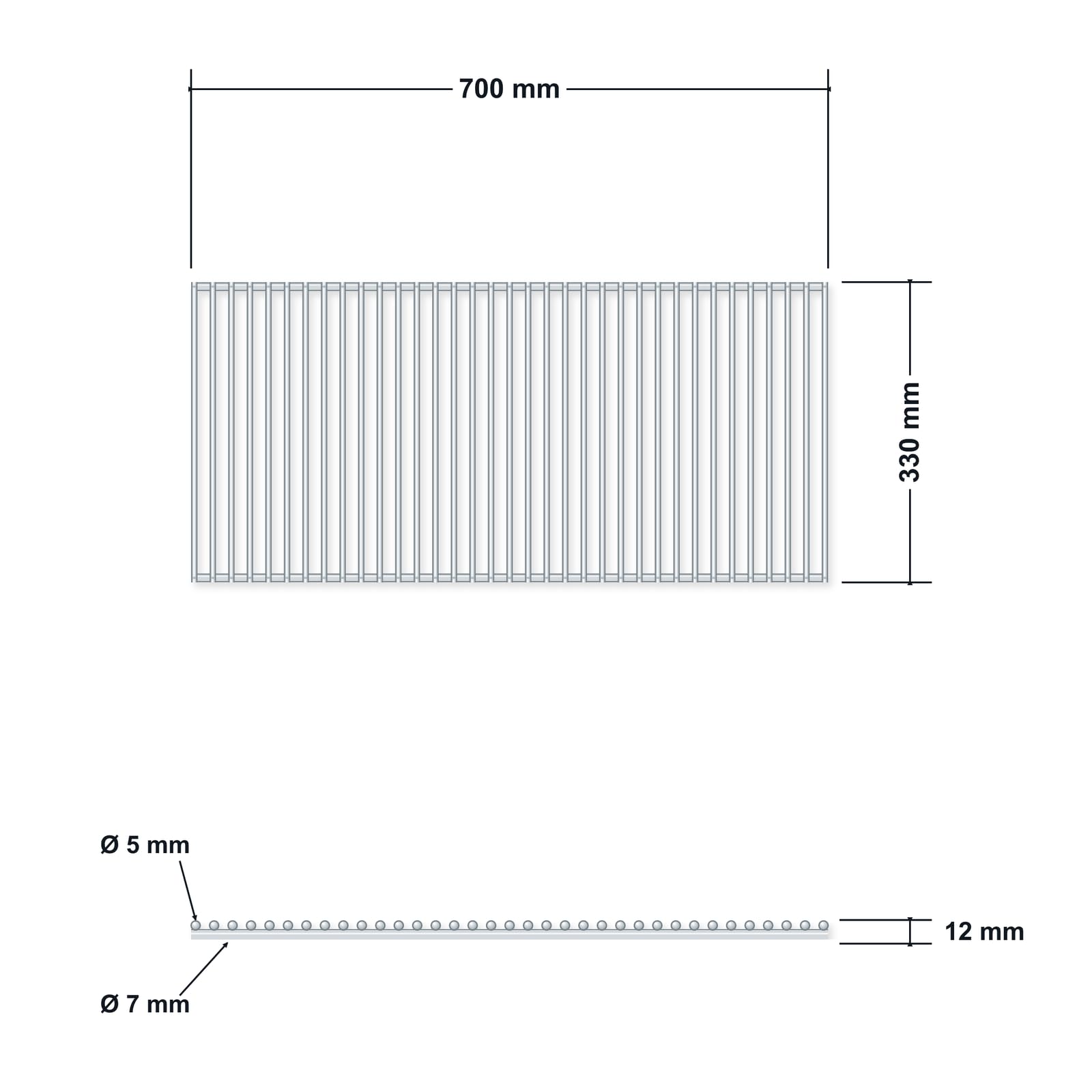 Grille barbecue inox 70 × 33 cm | Version sans cadre ni poignées