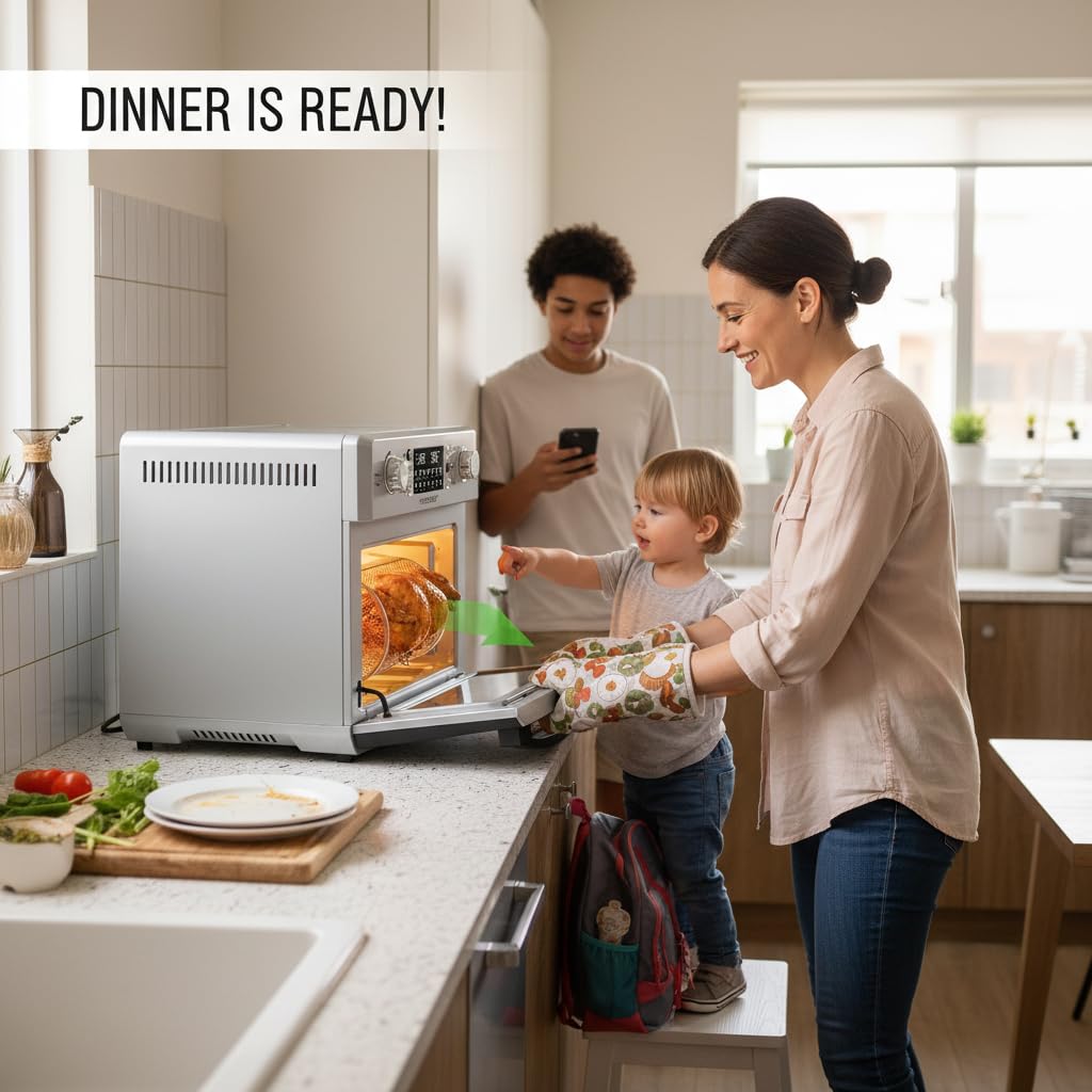 NutriChef Four Friteuse à Air Chaud 26L–Friteuse à Air Électrique 1700W avec Rôtissoire, Mini Four de Comptoir à Convection,10 Programmes, Panier de Friture,Grille de Cuisson & Plateau Ramasse-Miettes