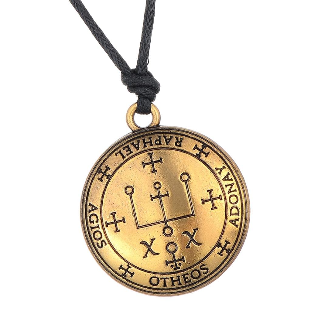 LOOM TREE Metal Sigil of Archangel Amulet Round Pendant Necklace