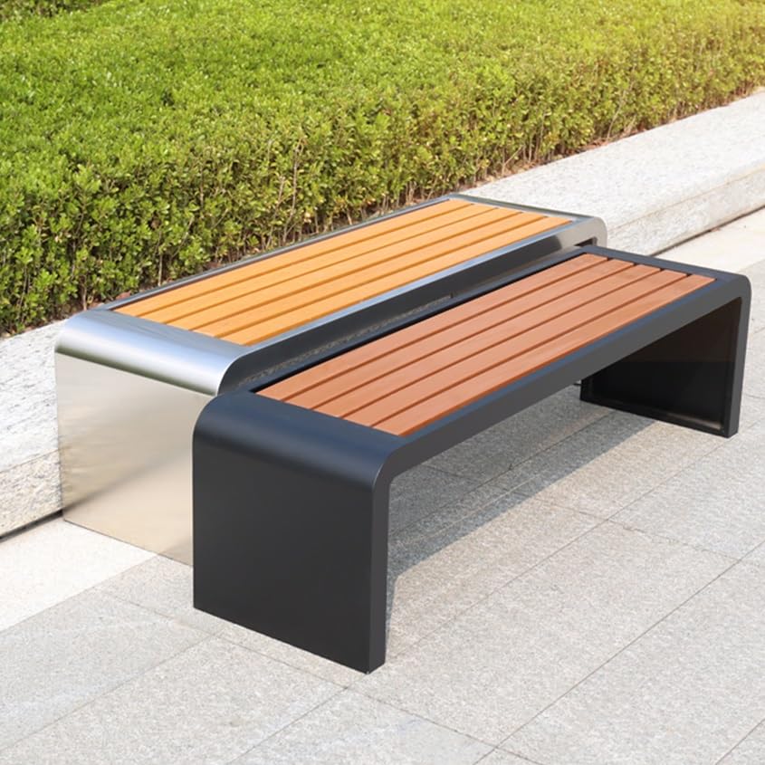 Gartenbank, Outdoor-Edelstahlbank, Outdoor-Stuhl mit Lattensitz, Multifunktionale Outdoor-Bank, for Parkgarten, Terrasse und Lounge(B,150cm)