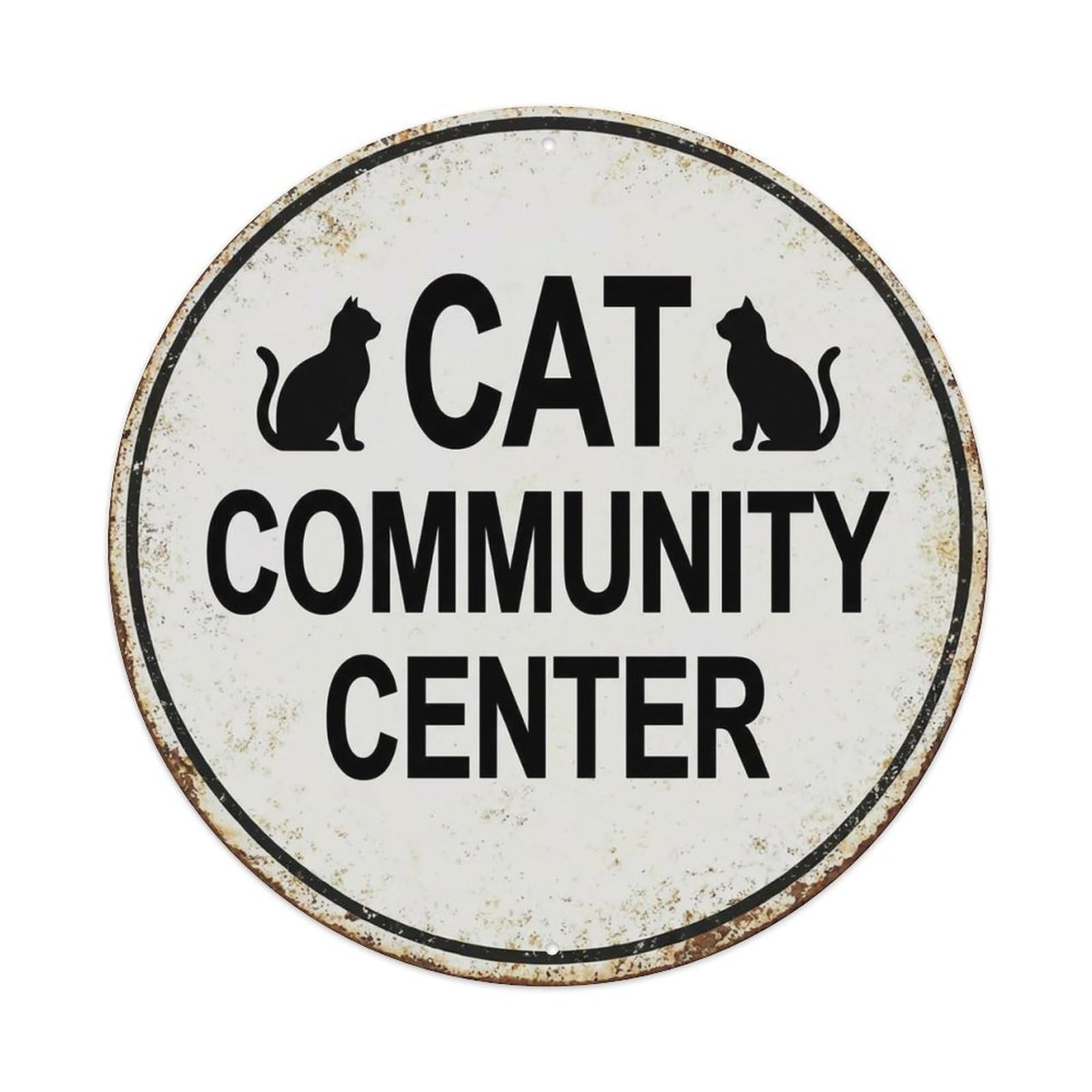 Vintage Cat Community Center Hub Vintage Metal Tin Sign Plaque Wall Decor for Cafe, Club Bar, Office, Garden Metal Poster 8x8Inch