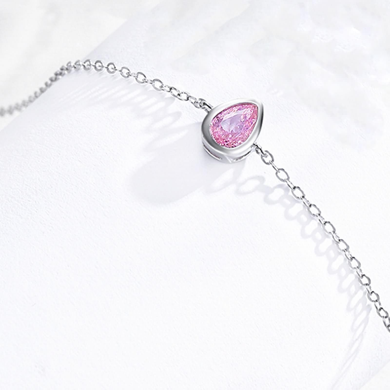 Pulseras Mujer de Oro Blanco 9K / 14K / 18K, Gota de Agua con Diamante Creado, Cadena Extensible 16 CM + 5 CM, Pulsera Mujer Ajustable Plata Rosa