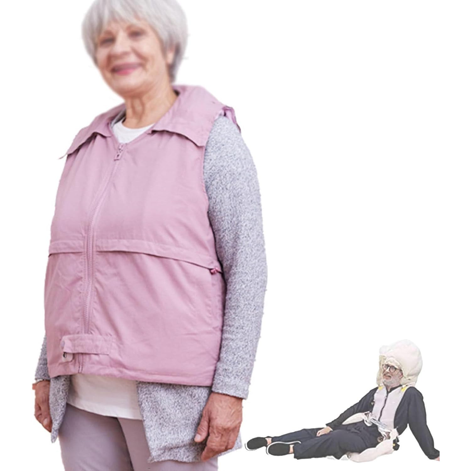 Gilet airbag con tecnologia indossabile per anziani, giacca airbag riutilizzabile per anziani anticaduta con funzione di tracciamento e posizionamento, per proteggere gli anziani dalle cadute, rosa