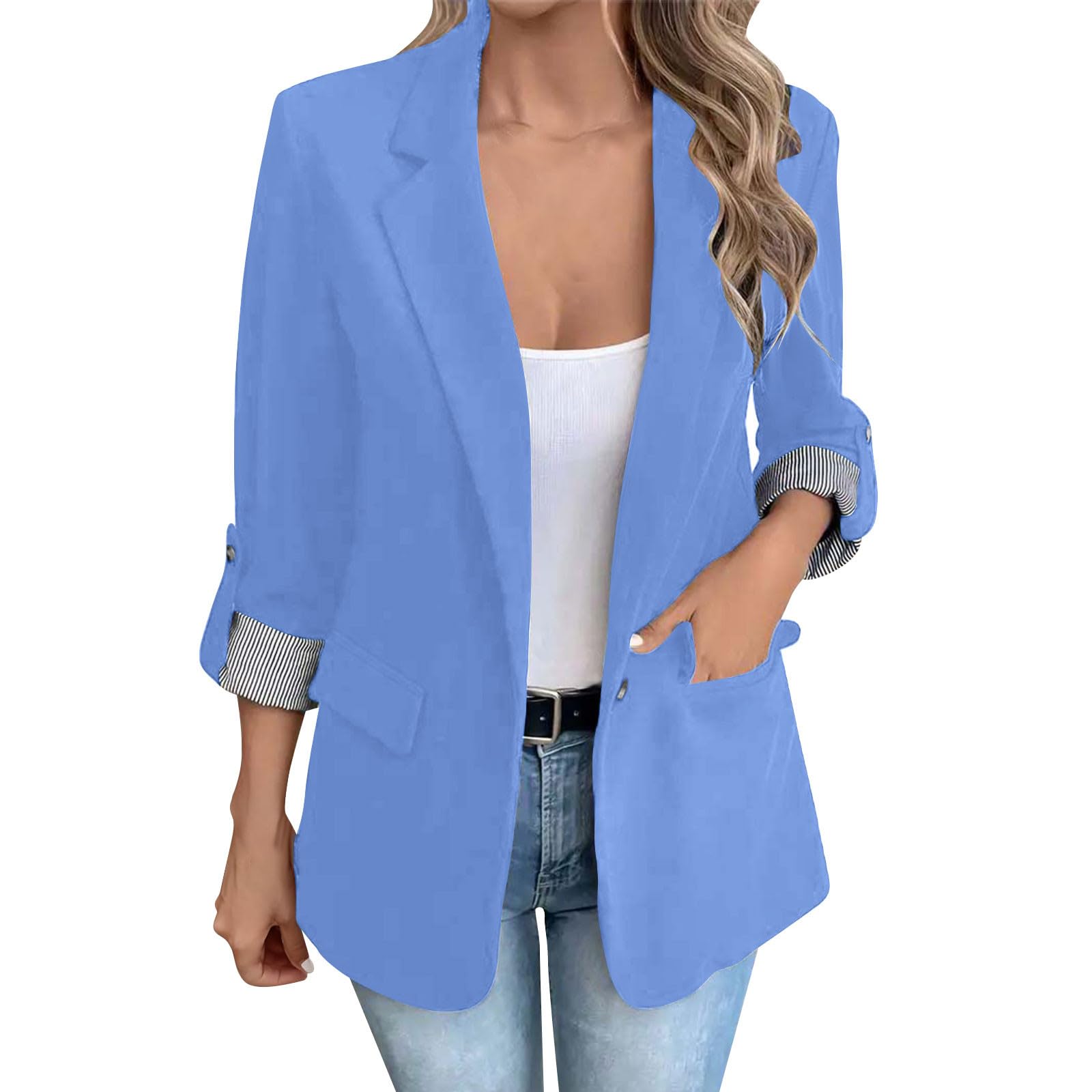 Womens Casual Long Sleeve Blazers Solid Color Blazer Work Office Open Front Blazer Jacket Dressy Casual Coat