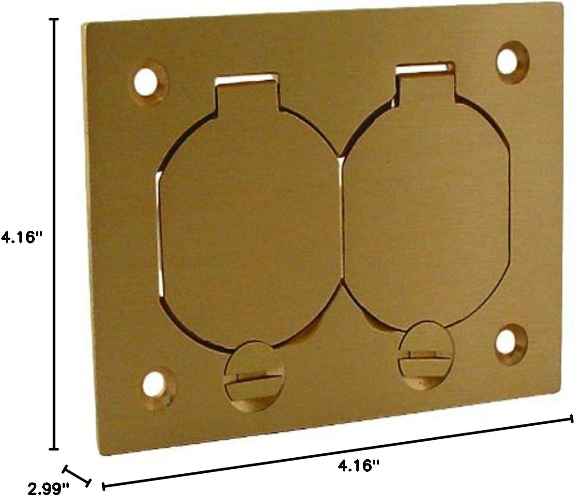 Hubbell-Raco 6250 Single-Gang Rectangular Floor Box Duplex Cover with Lift Lids Brass Finish