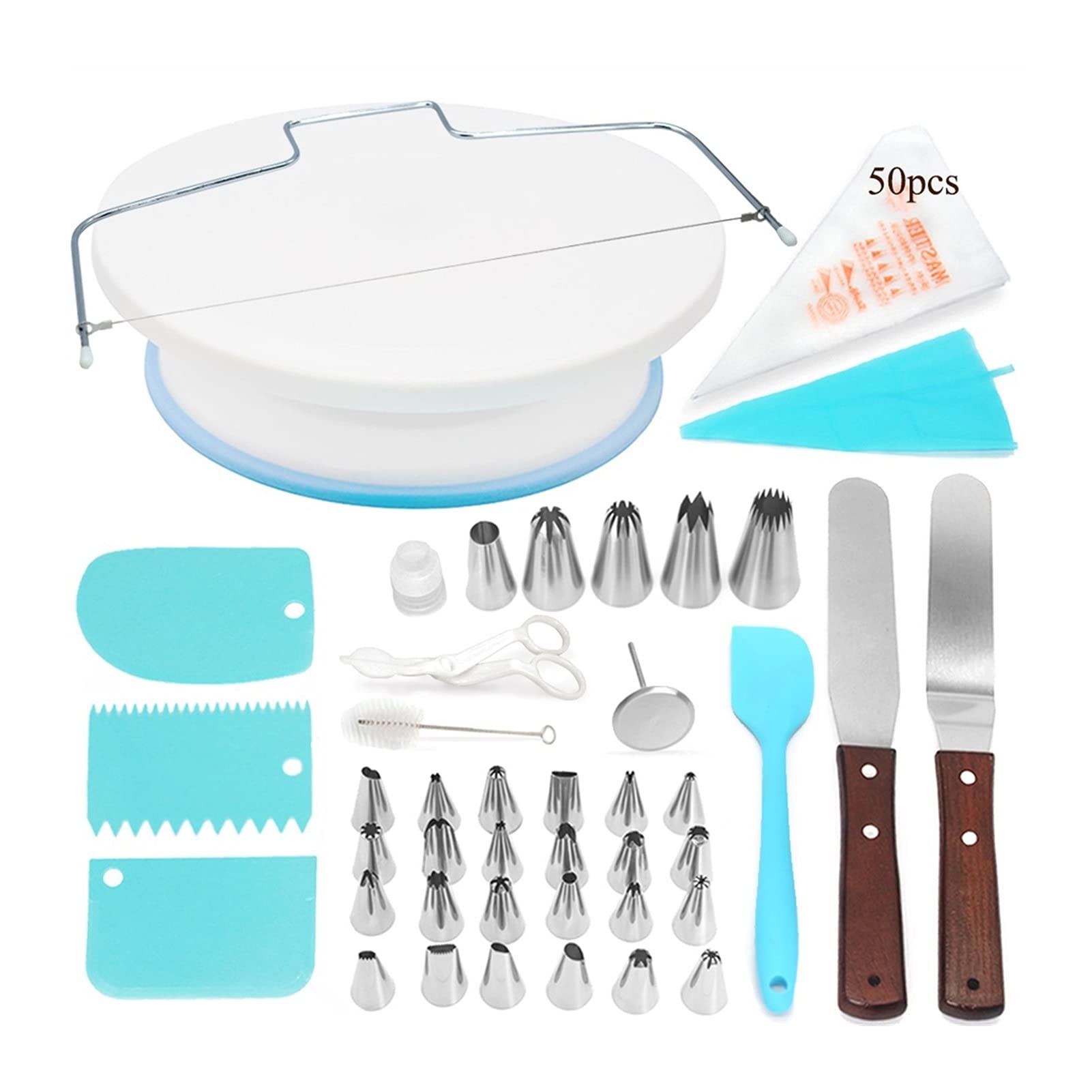 Tortenplatte Drehbar Kuchen Drehteller Kuchen Dekorieren von Lieferungen, Stahlrohre Frosting Tipps für Anfänger mit Kuchen Drehteller Icing Spatulacake Spatel, Backwerkzeuge Kuchen dekorieren Verbrau