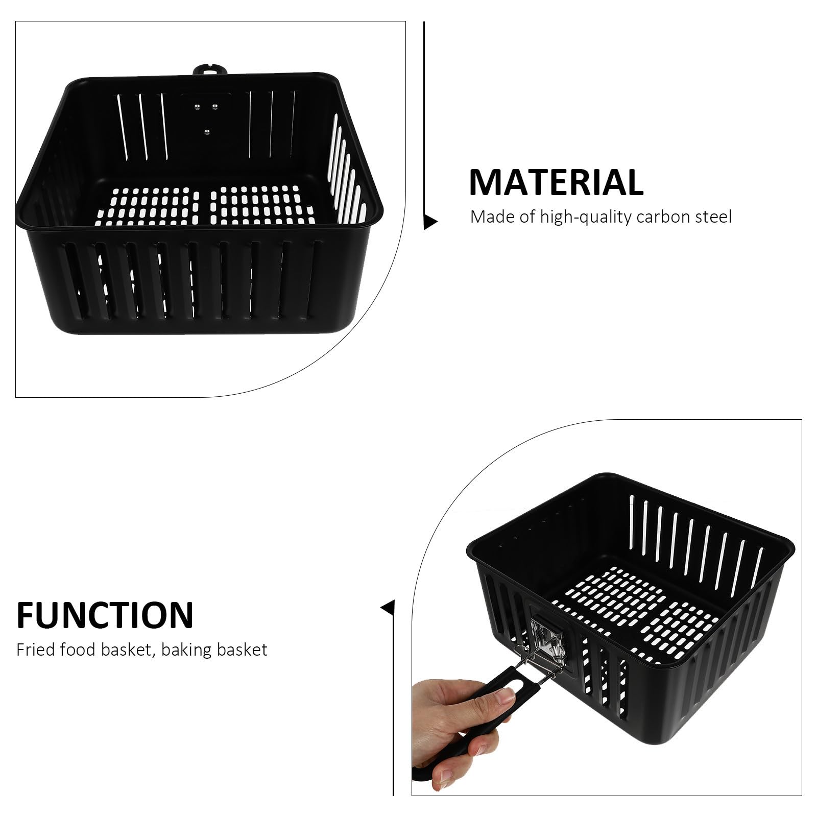 Cesta para Freidora Cesta de Freidora de 6 L Acero al Carbono Negra Superficie Lisa Material Ecológico Accesorio de Cocina