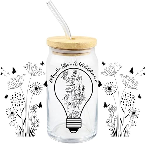 Envoltura de copa UV DTF, calcomanías de transferencia para tazas de vidrio, hojas de flores, impermeable, UV, DTF, envoltura de copa, calcomanías