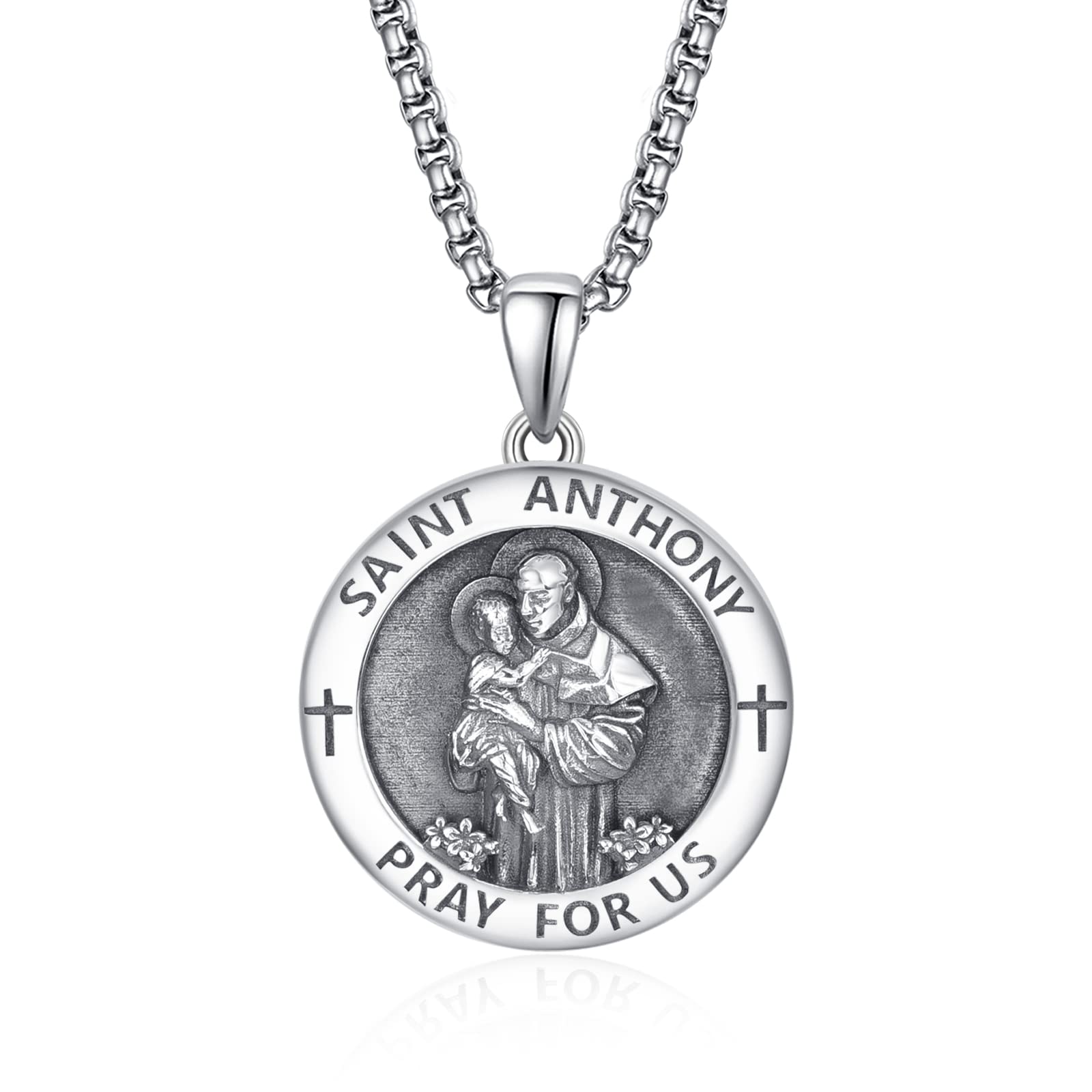 Saint Medals 925 Sterling Silver Protection Necklace Amulet Jewellery Religious Gifts for Men with 2.5mm 22"+2" Rolo Chain