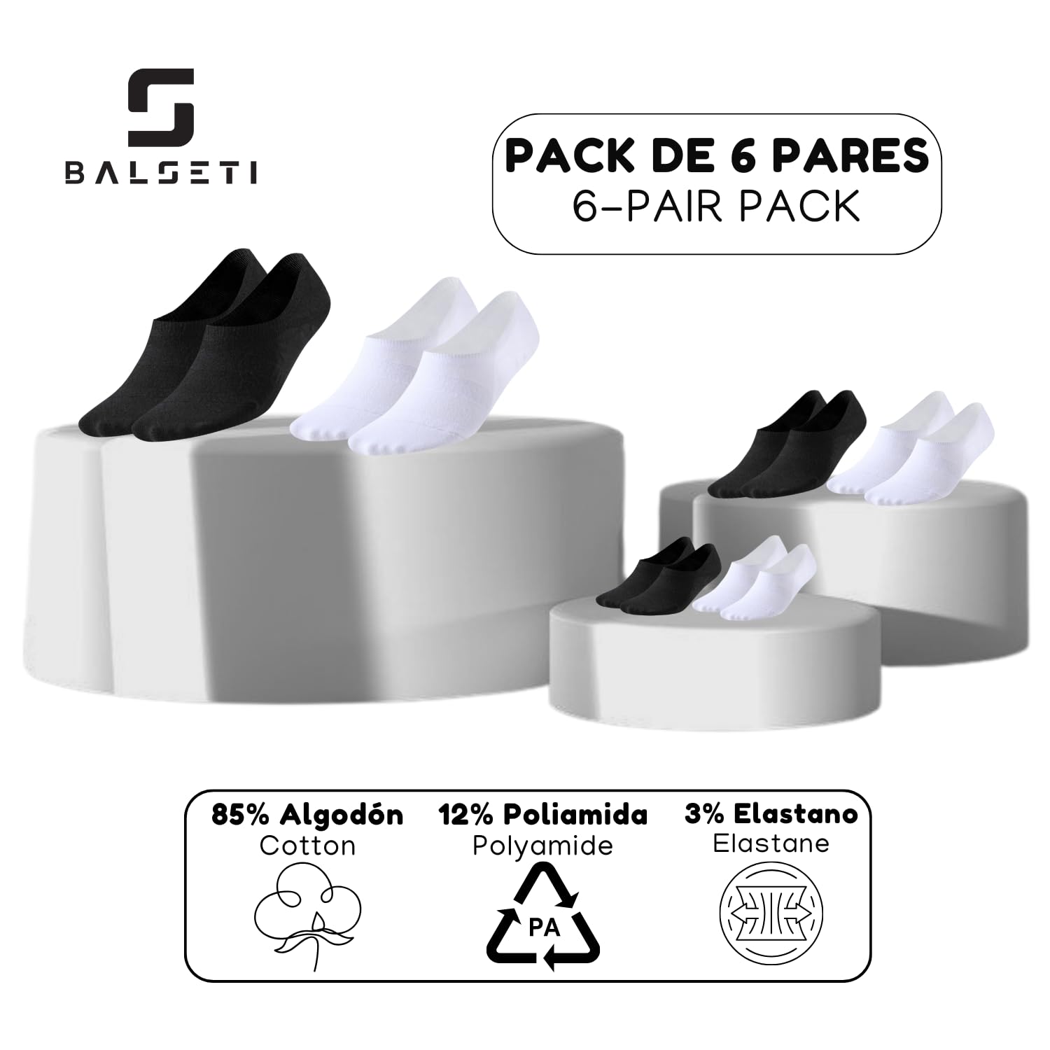 Balseti Calzini Invisibili Unisex. 6 Paia Fantasmini Uomo e Donna in Cotone. Calzini Corti Bassi, Traspiranti e Antiscivolo per Mocassini e Scarpe Basse. Salvapiede per l'estate