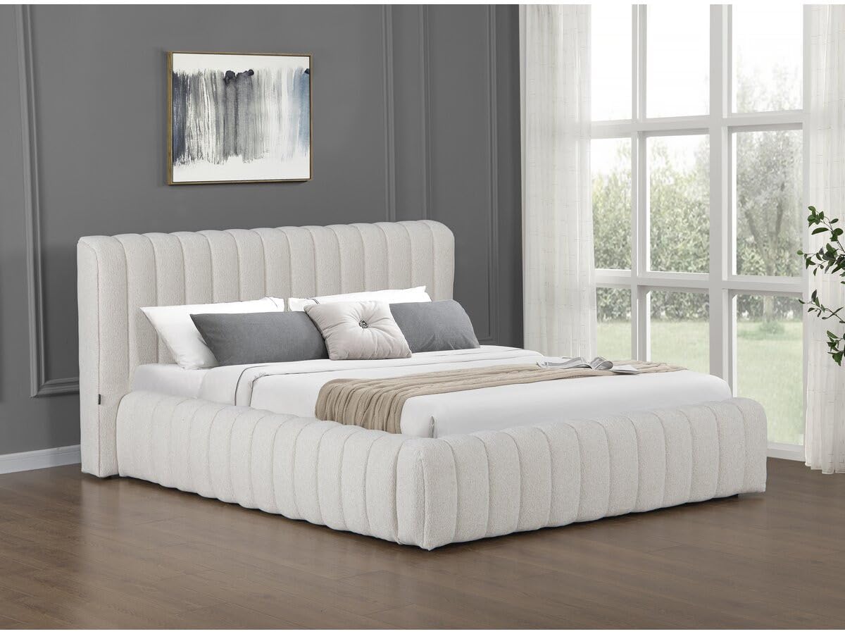 Lit double en tissu avec coffre "Tignes" - 160 x 200 cm - Beige