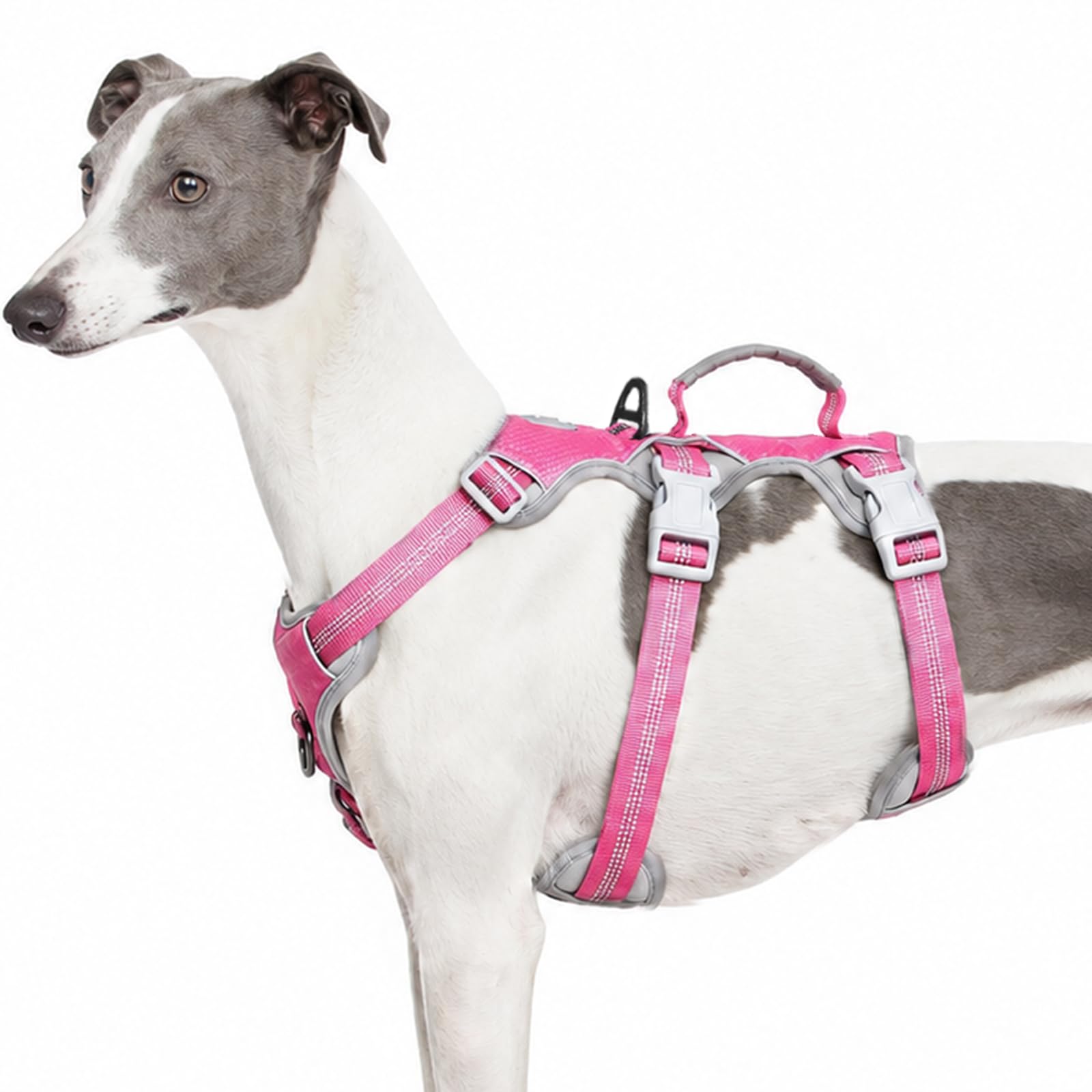 Huntboo Escape Proof Dog Harness, Escape Artist Harness, Reflective Harness with Padded Handle, Breathable, Durable, Adjustable Vest for Medium Dogs Walking, Training, and Running Gear (Pink,L)