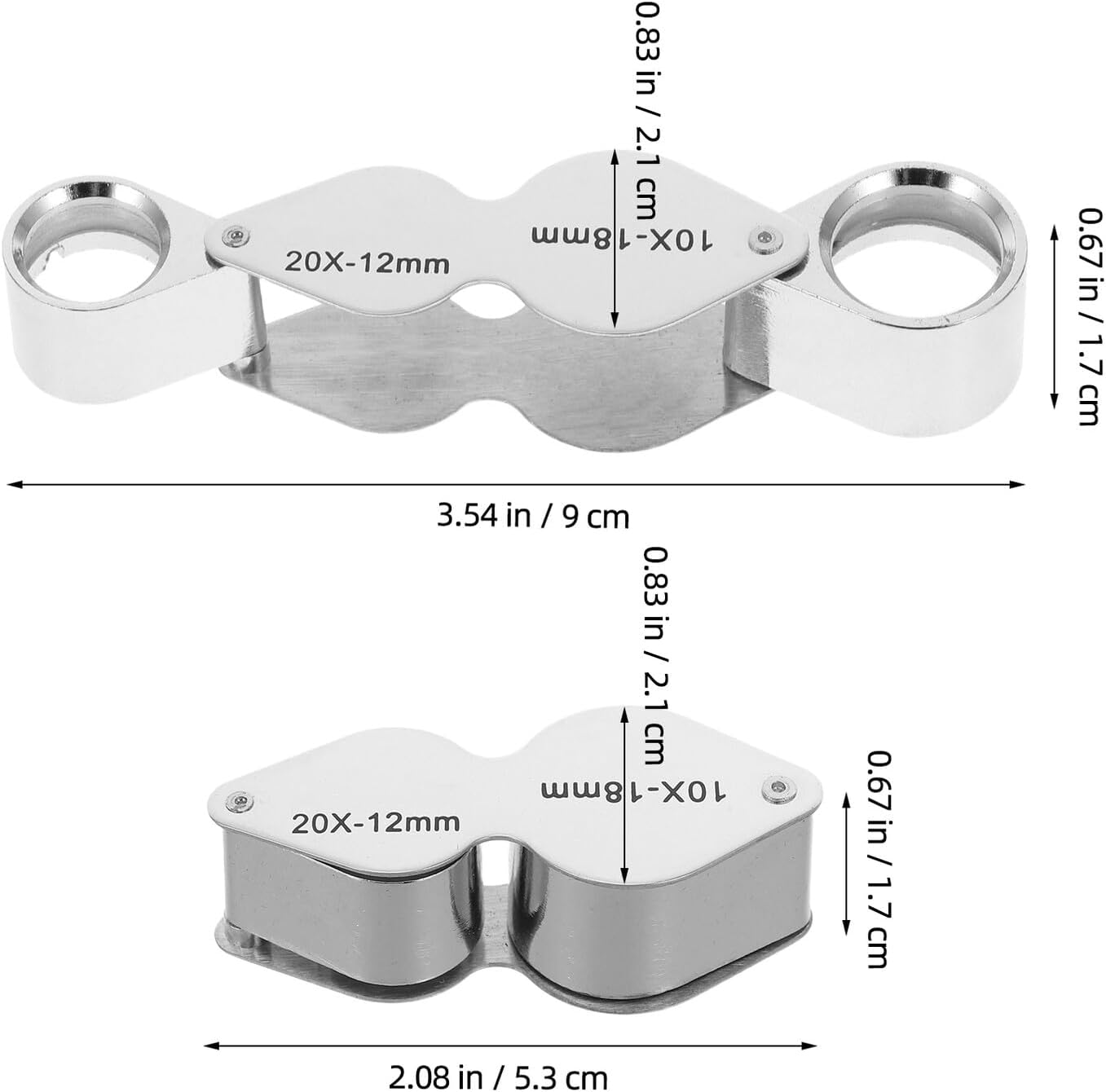 Jewelry Magnifier Loupe 10x 20x Double Lens Foldable Full Metal Jeweler Loupe for Jewelry Repair Coin Inspection Watch Maintenance